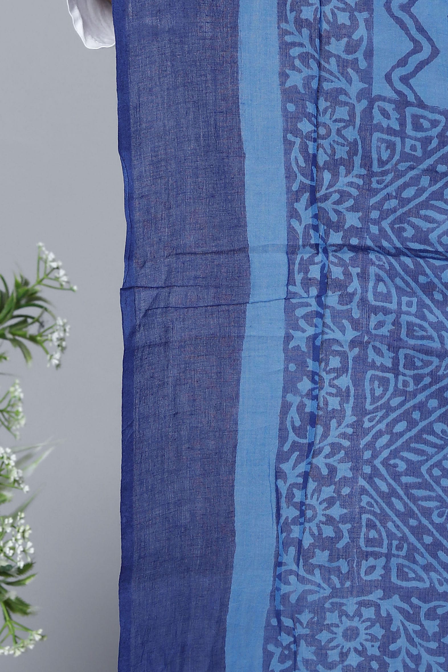 Blue Hand Block Printed Cotton Dupatta