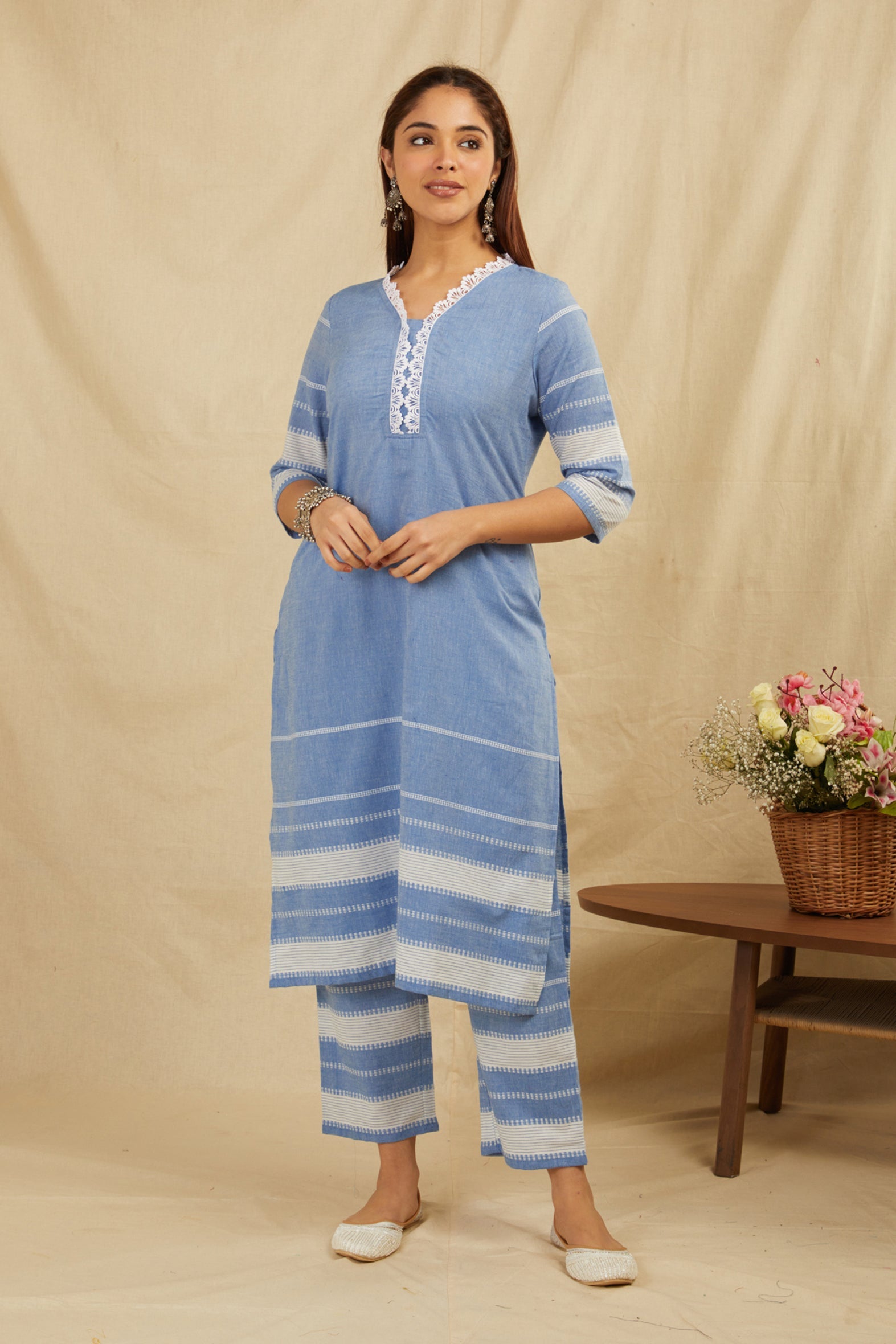 Blue Cotton Kurta with Pants