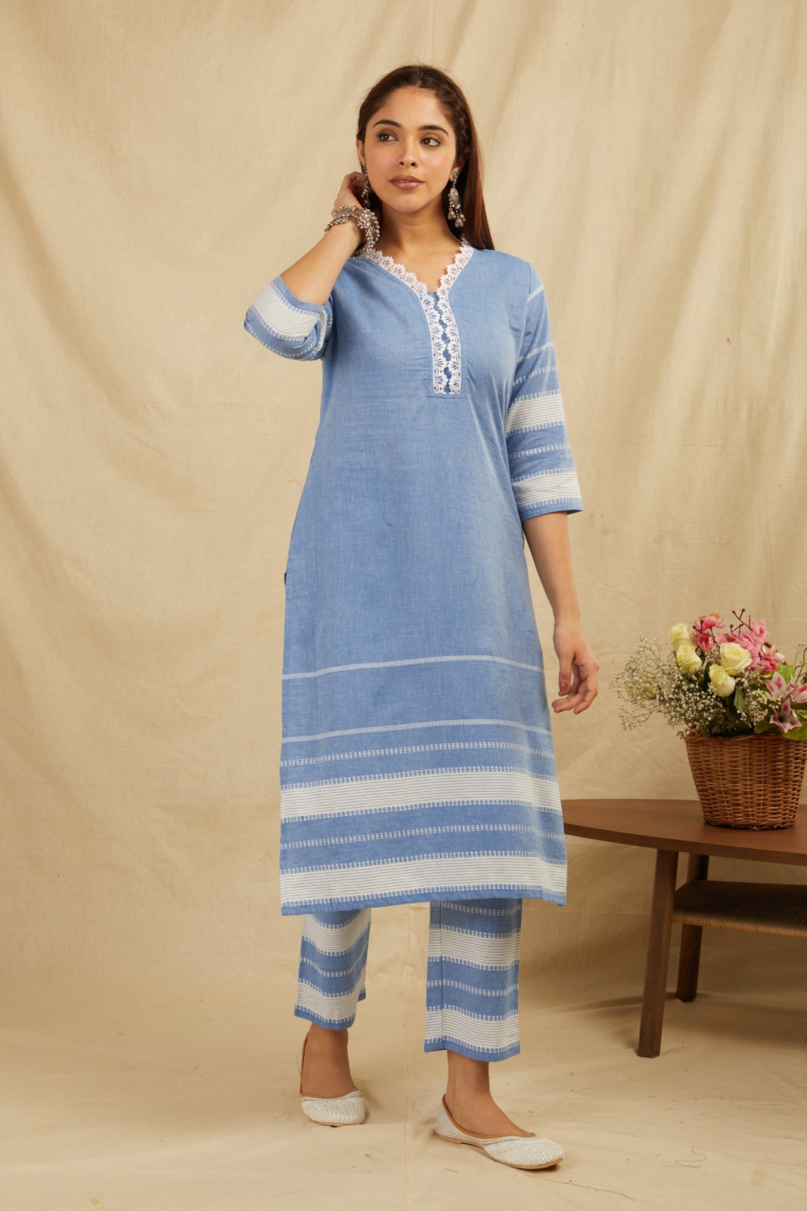 Blue Cotton Kurta with Pants