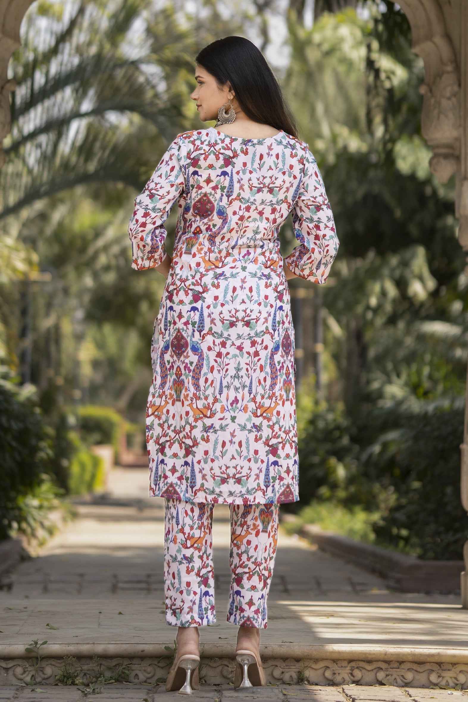 White Printed Muslin Kurta with Pants