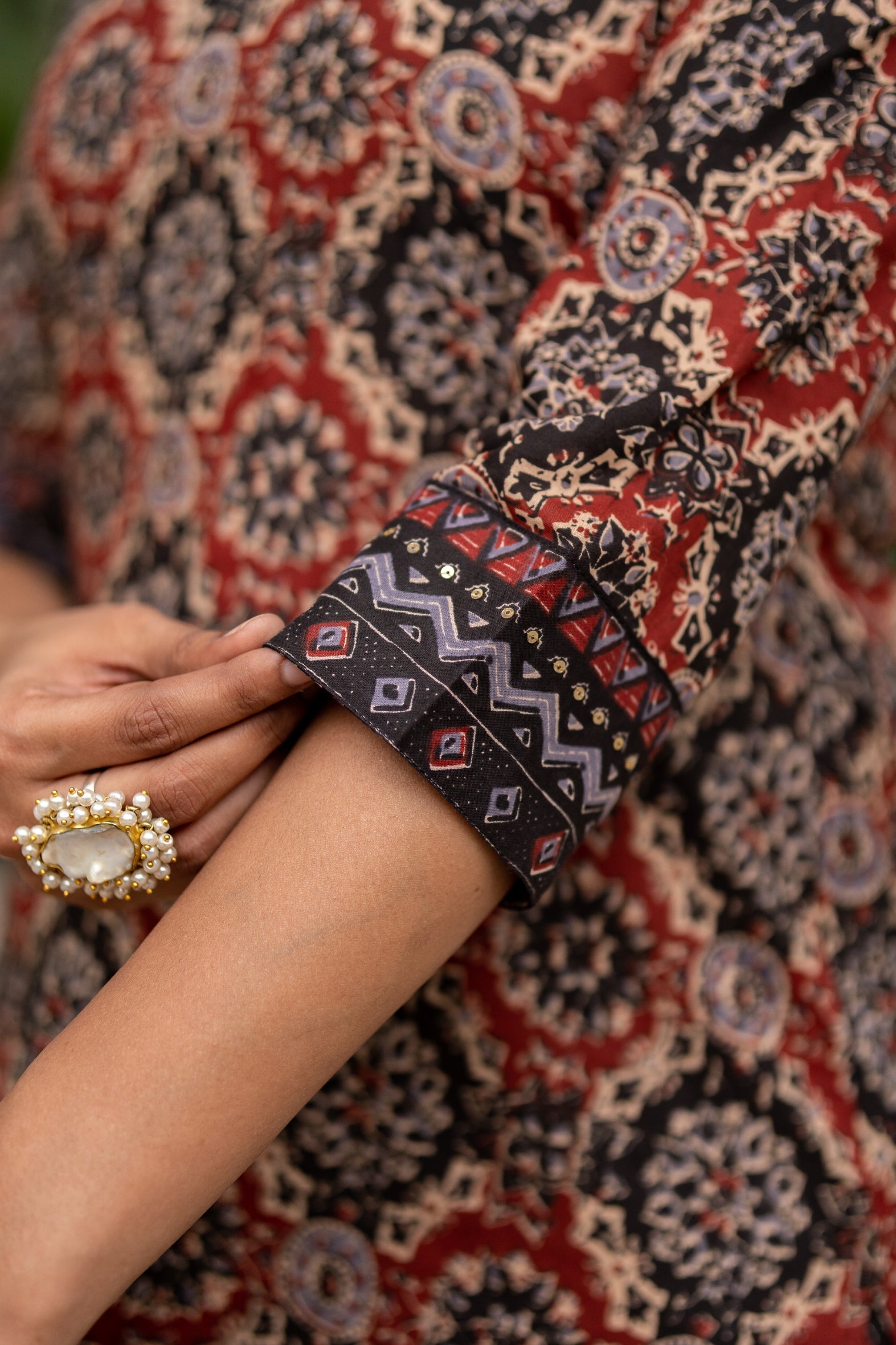 Maroon Printed Cotton Kurta with Pants