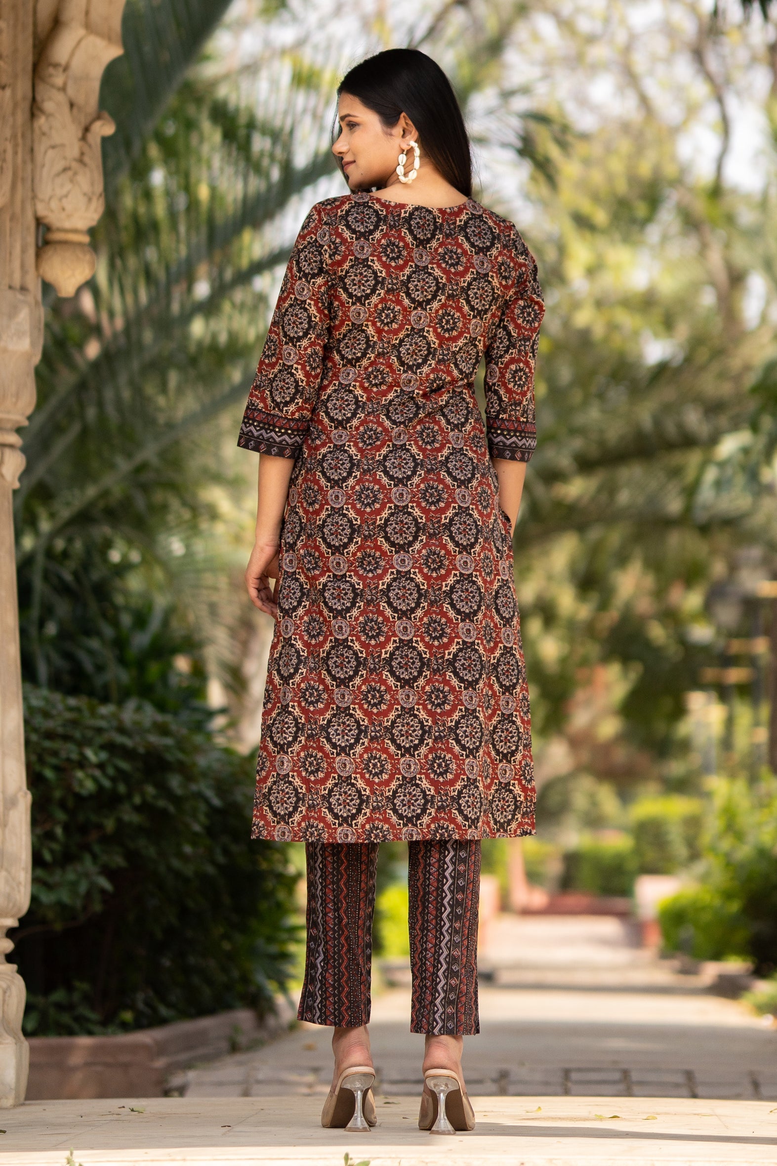 Maroon Printed Cotton Kurta with Pants