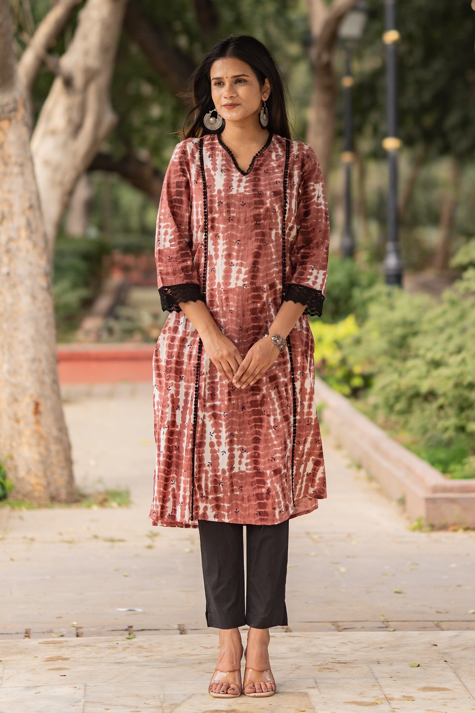 Maroon Tie Dye Kurta with Pants