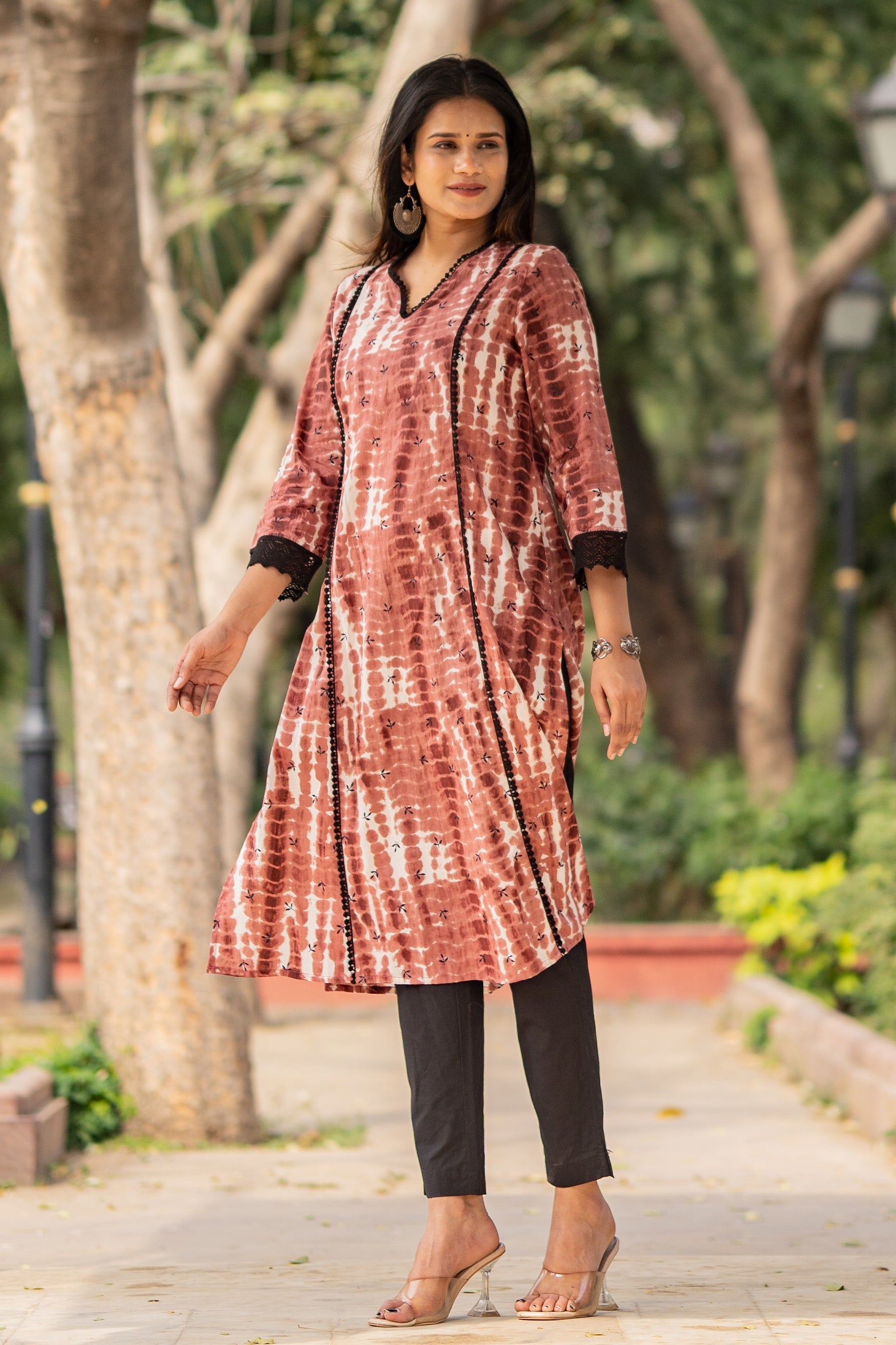 Maroon Tie Dye Kurta with Pants