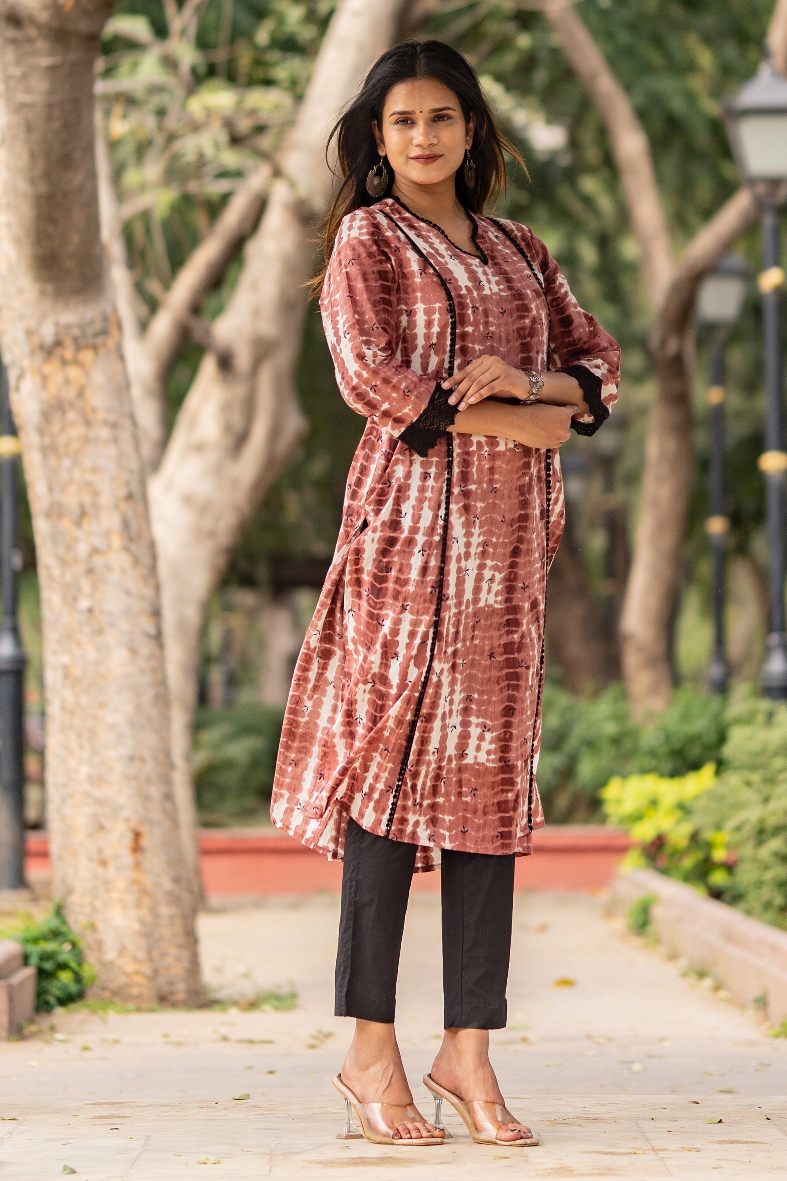 Maroon Tie Dye Kurta with Pants