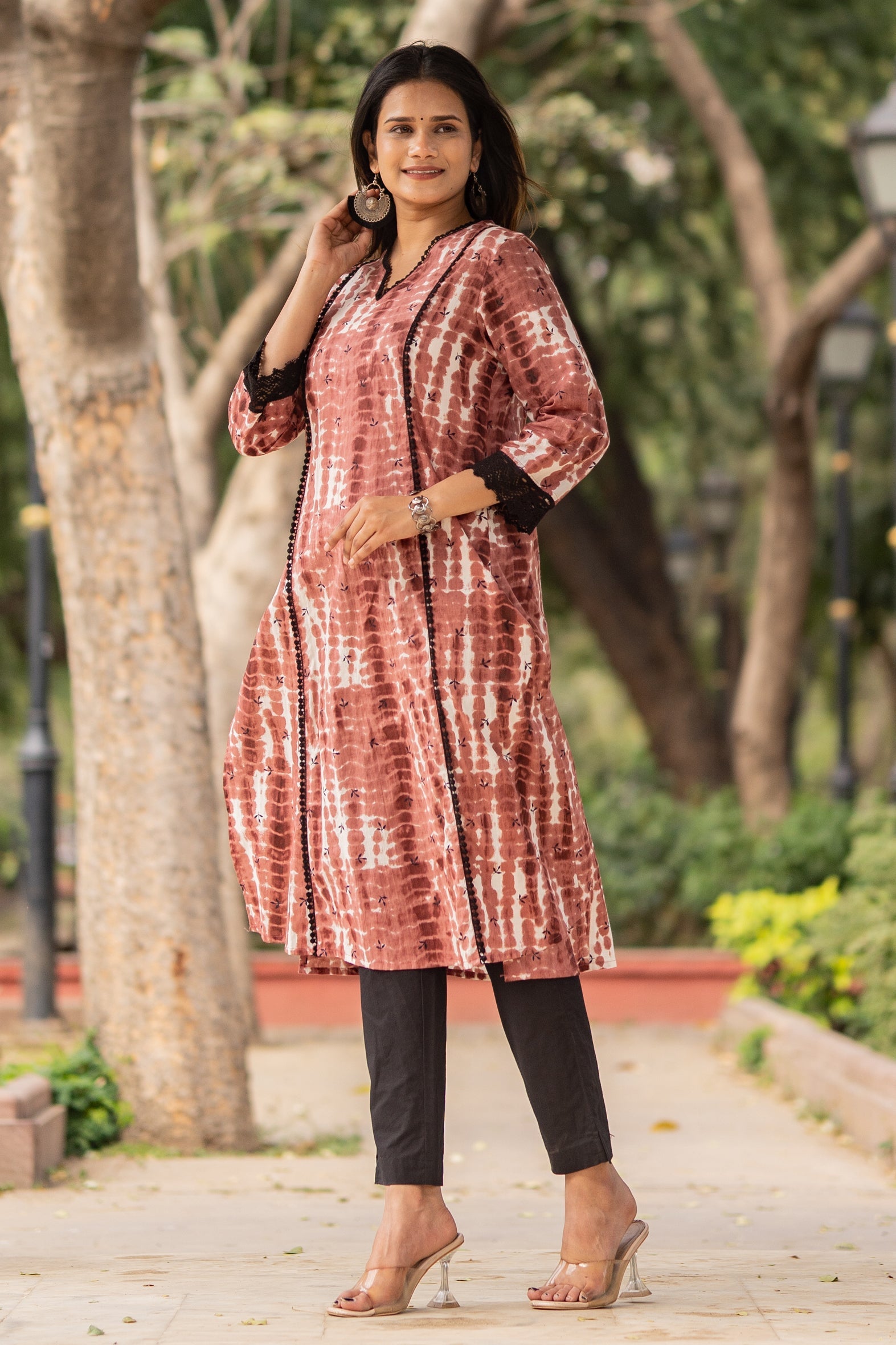 Maroon Tie Dye Kurta with Pants