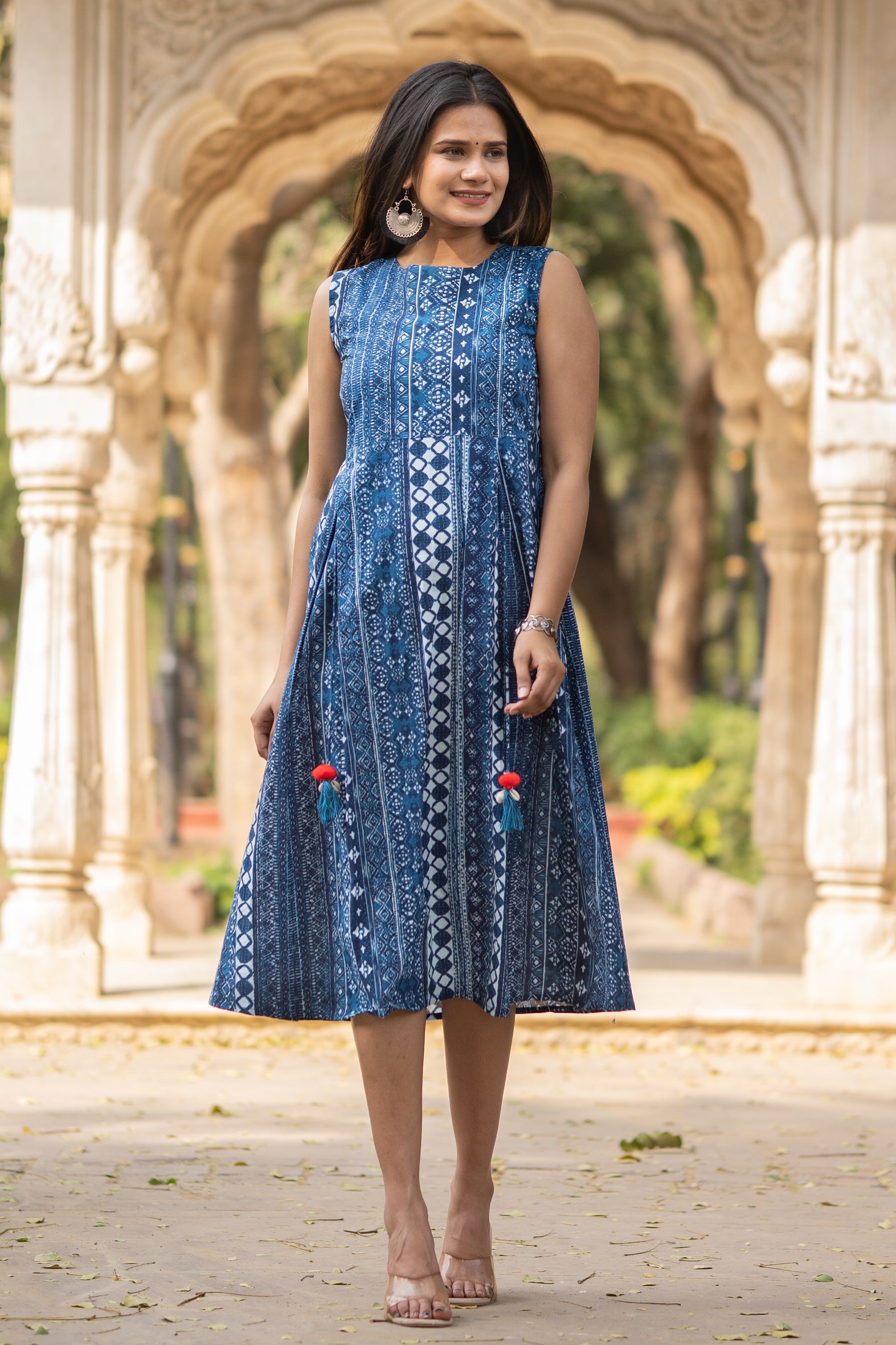 Blue Printed Cotton Dress