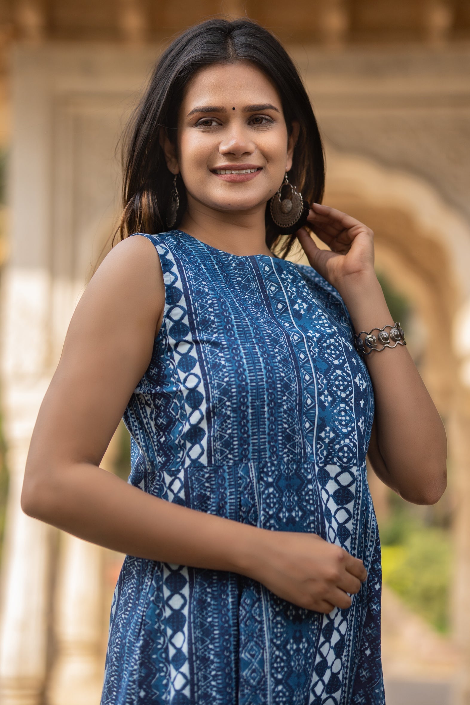 Blue Printed Cotton Dress