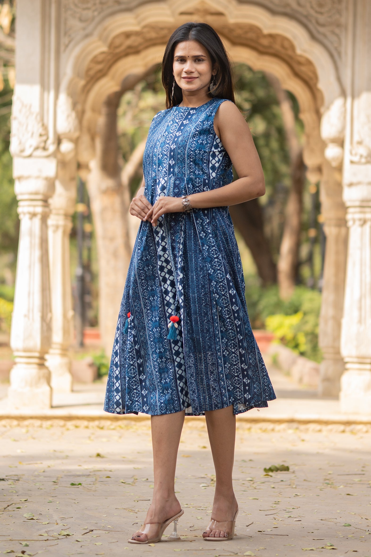 Blue Printed Cotton Dress