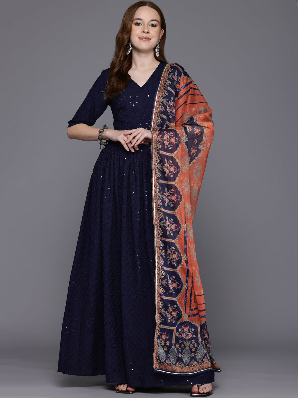 Embroidered Sequinned Ready to Wear Lehenga & Blouse With Dupatta-AH