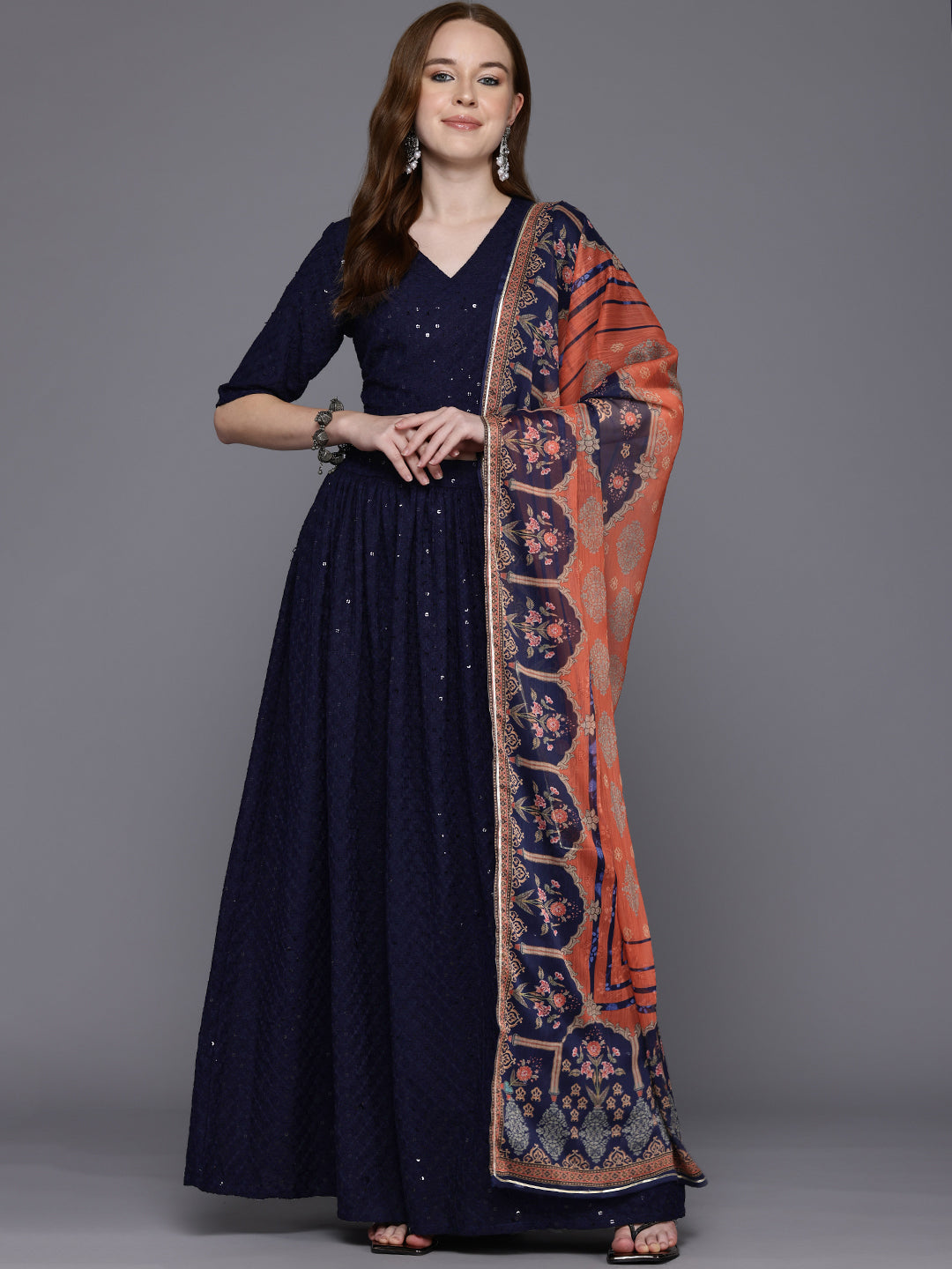 Embroidered Sequinned Ready to Wear Lehenga & Blouse With Dupatta-AH