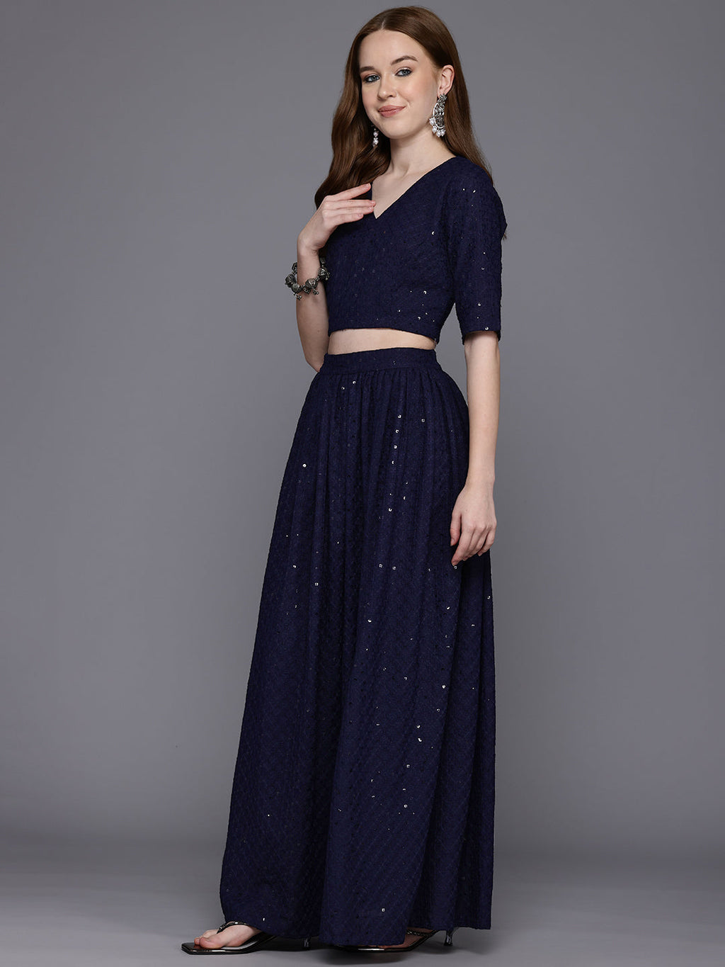 Embroidered Sequinned Ready to Wear Lehenga & Blouse With Dupatta-AH