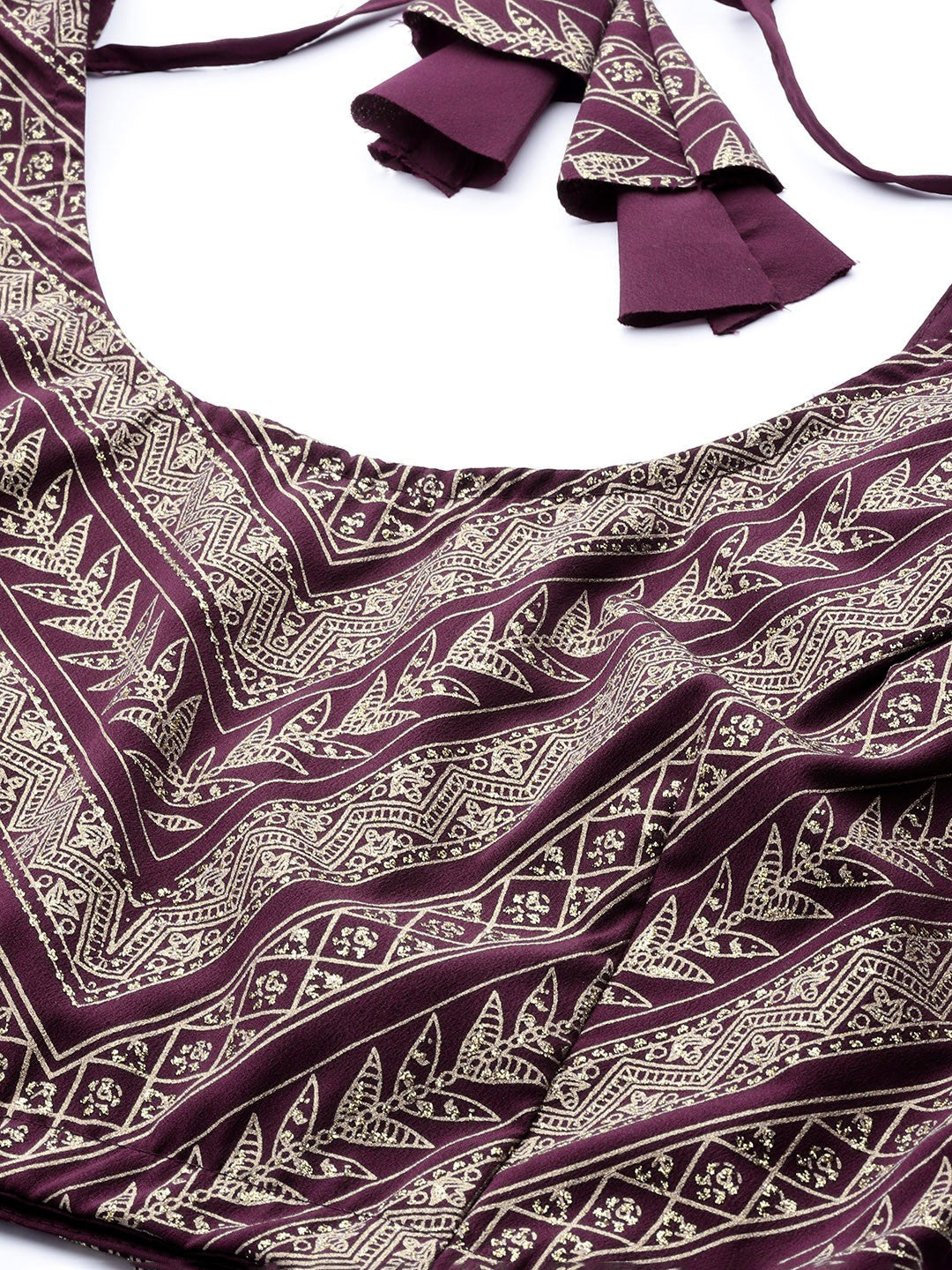 Purple & Gold-Toned Printed Sequined Ready to Wear Lehenga & Blouse With Dupatta