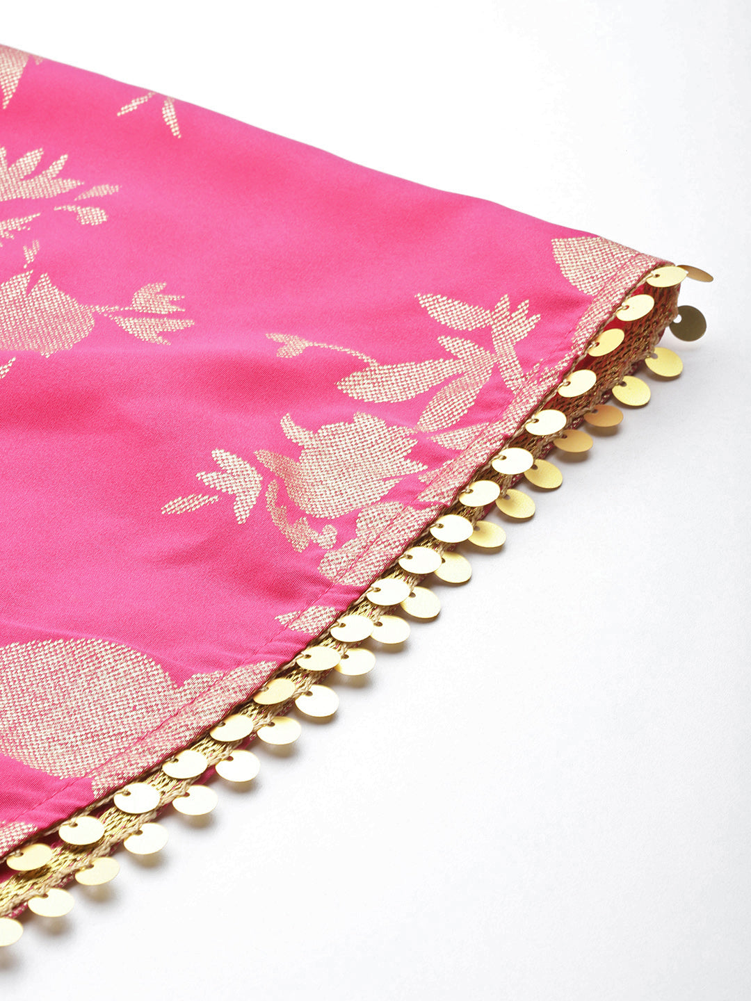 Pink Floral Printed Co-Ords Set with Sequins and Lace Detail-AH