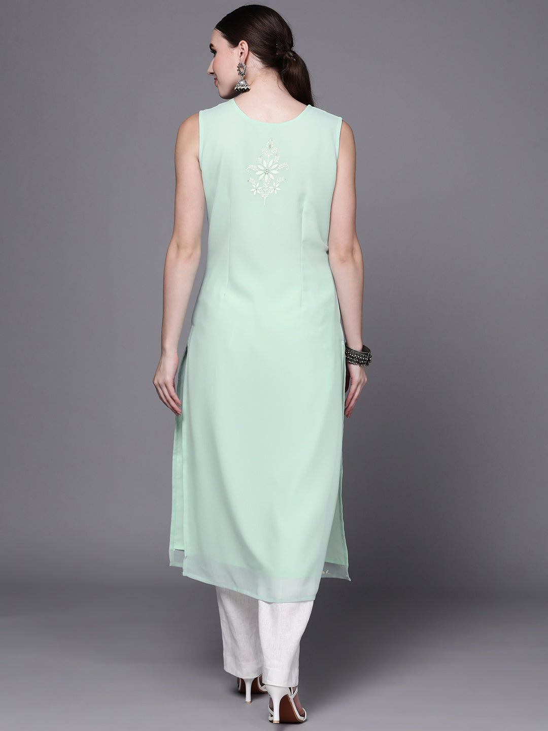 Sea Green Floral Printed Georgette Kurta