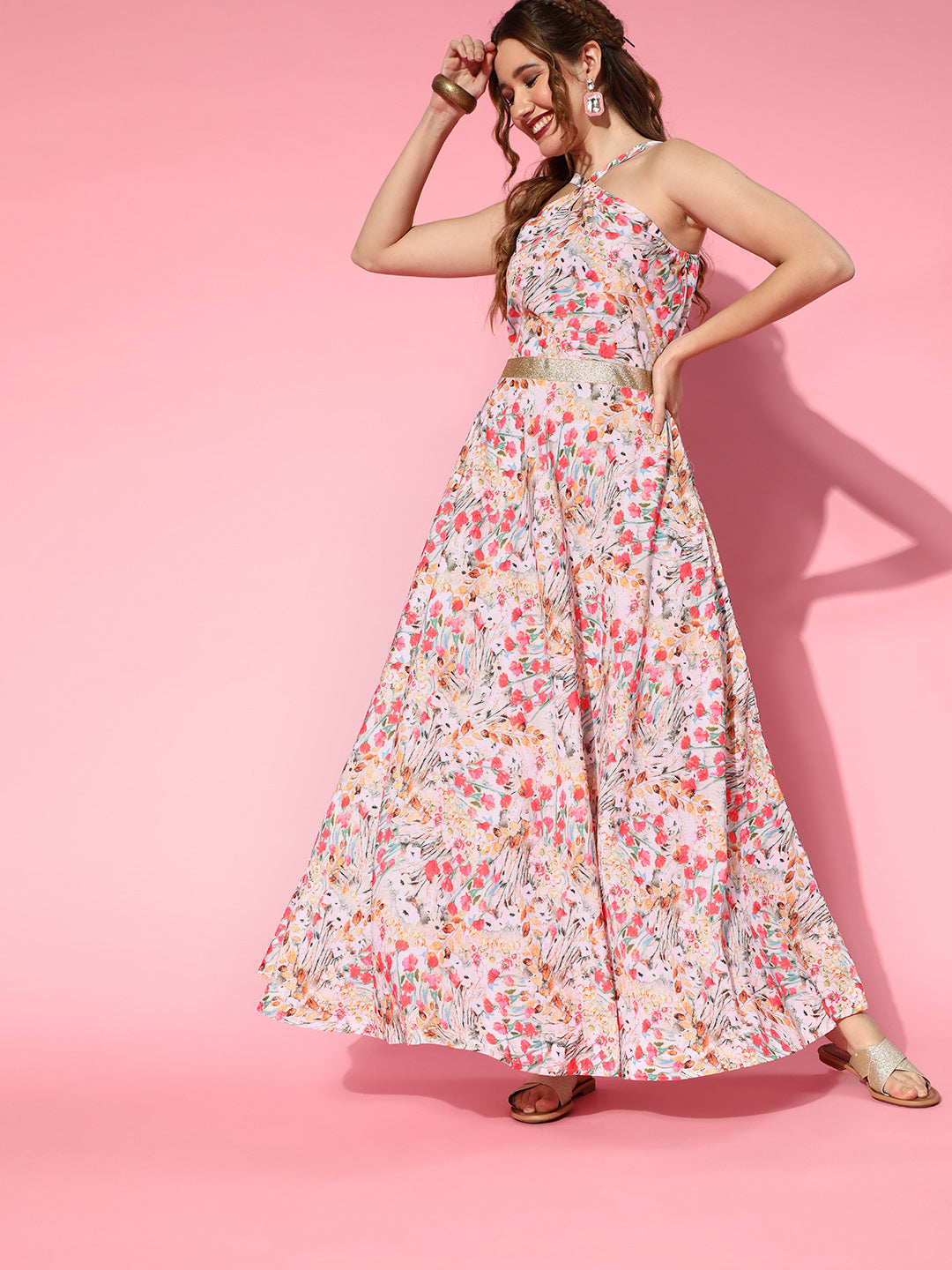 White Printed Classic Romantic Florals Dress