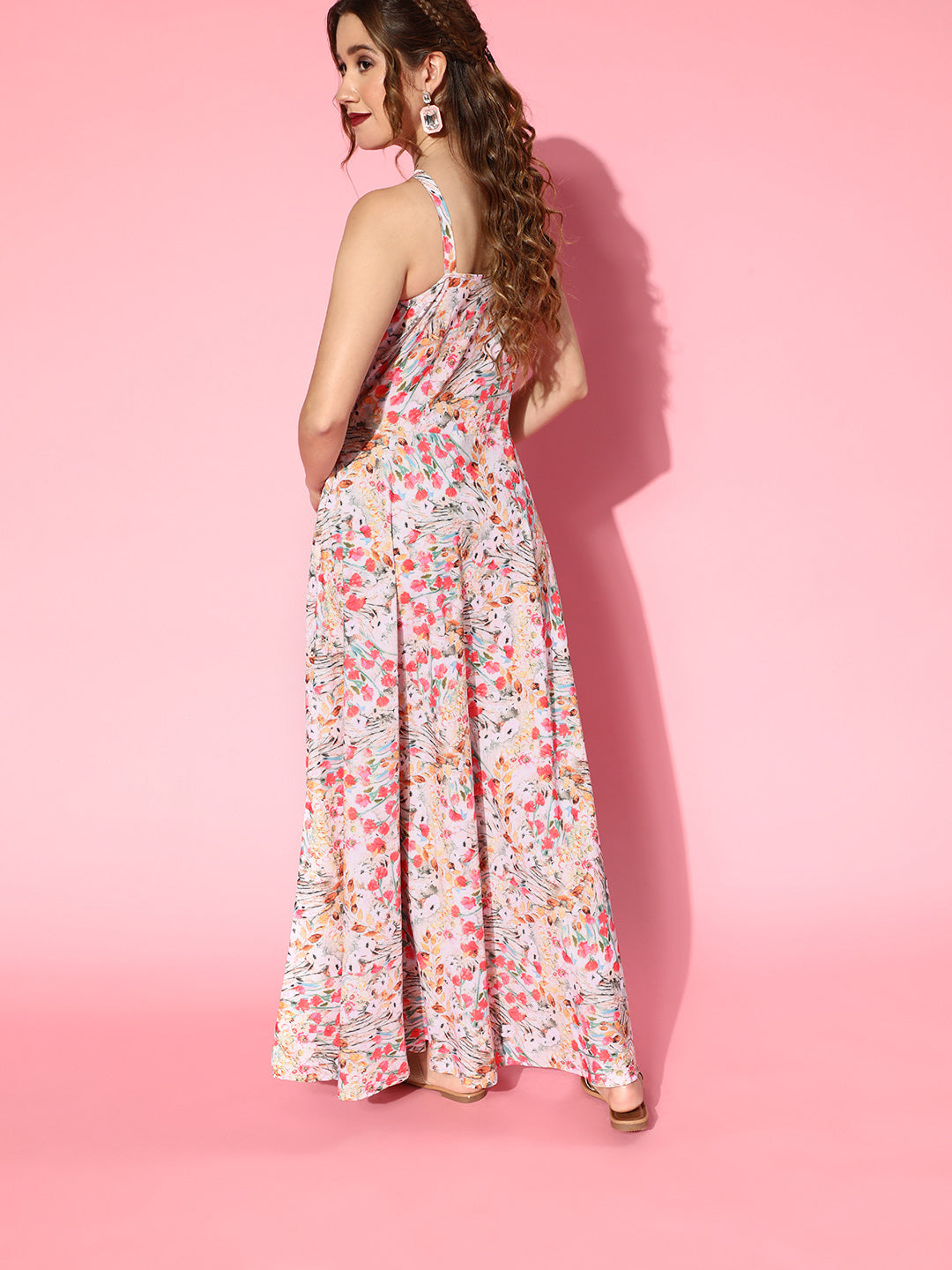 White Printed Classic Romantic Florals Dress