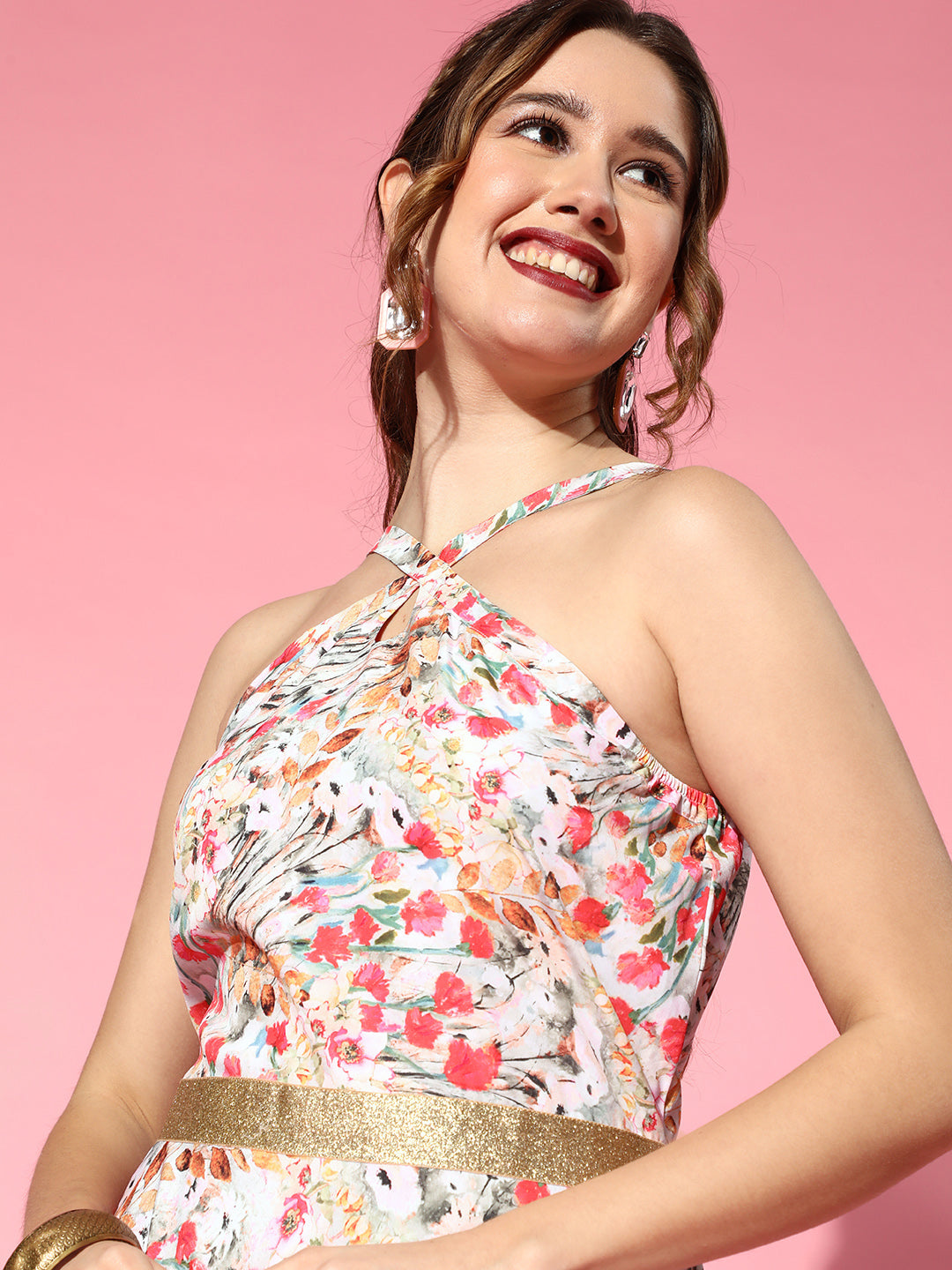 White Printed Classic Romantic Florals Dress