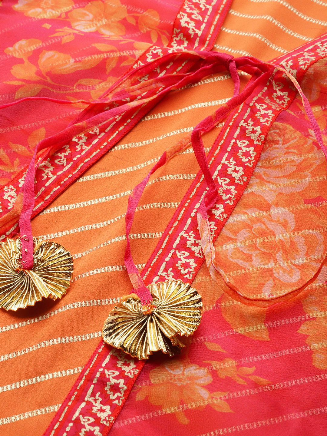 Orange Striped Layered Ethnic Maxi Dress-AH