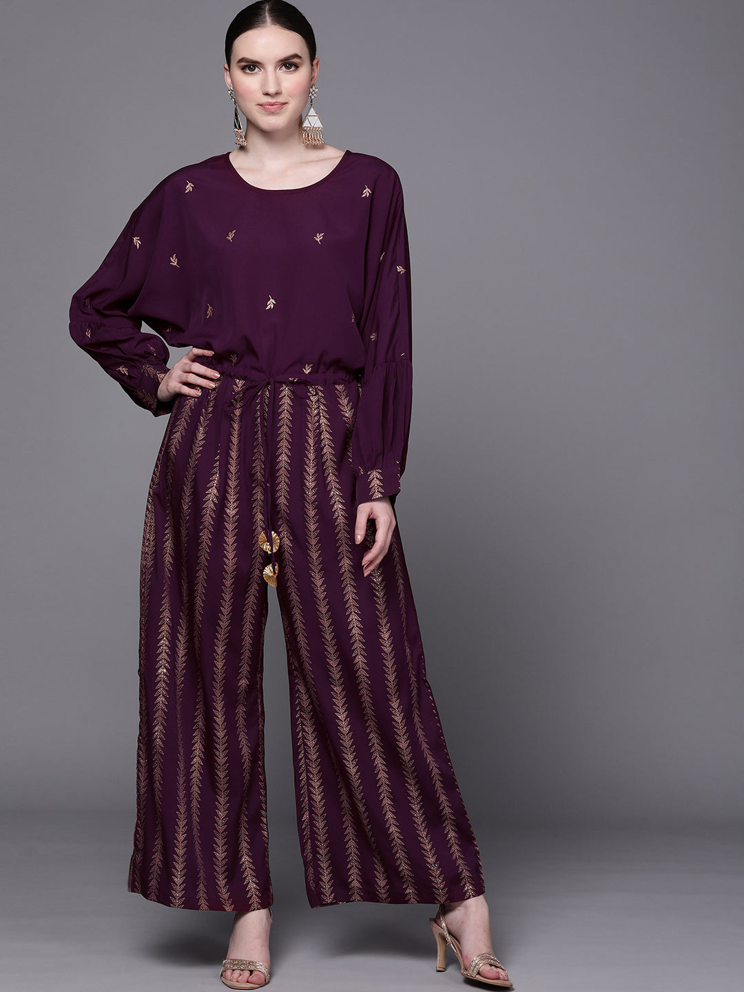 Purple & Golden Printed Jumpsuit