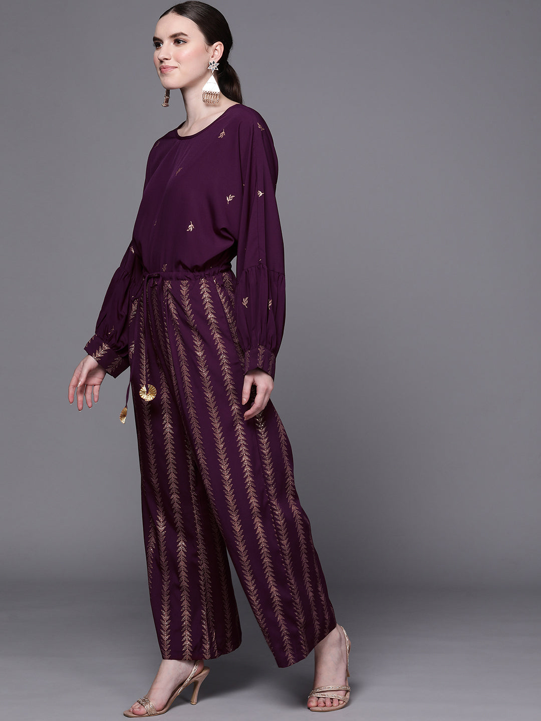 Purple & Golden Printed Jumpsuit