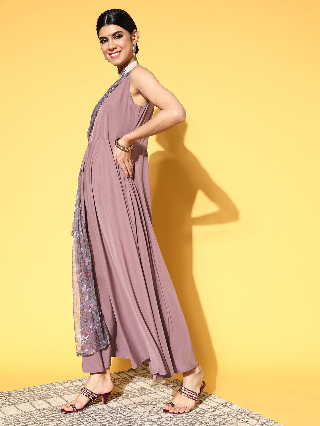 Mauve Floral Printed Maxi Dress