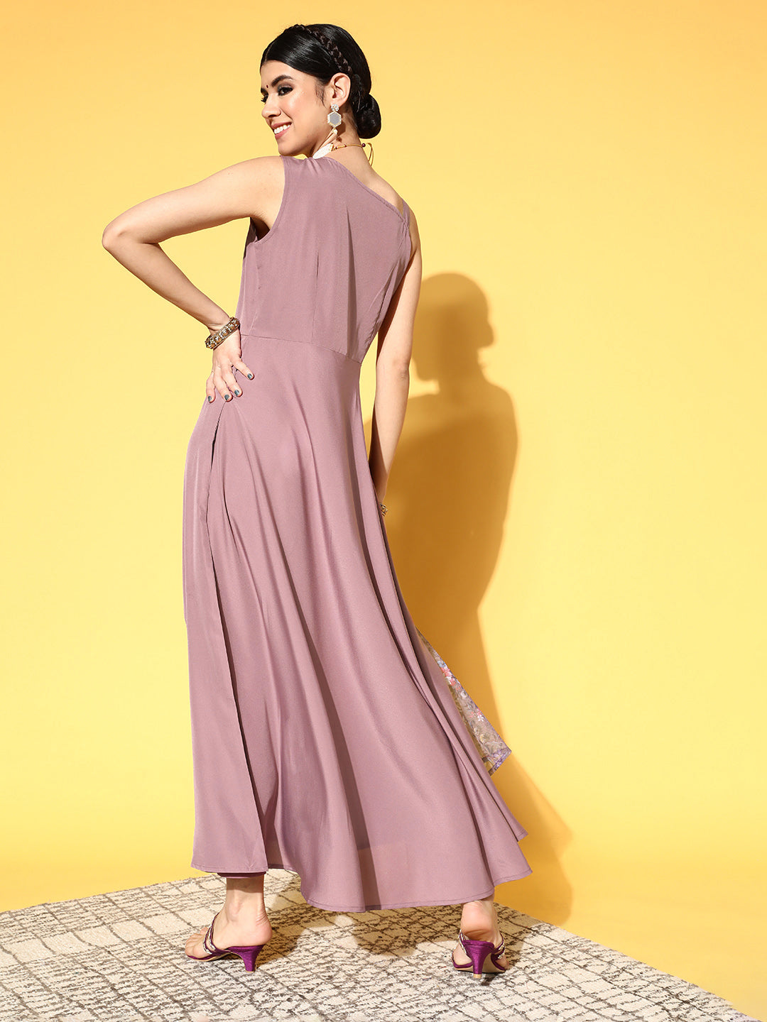 Mauve Floral Printed Maxi Dress