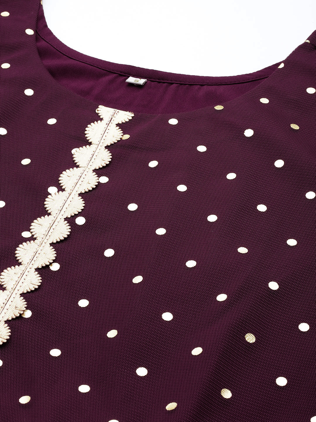 Burgundy Polka Dots Printed Fit & Flare Maxi Ethnic Dress-AH