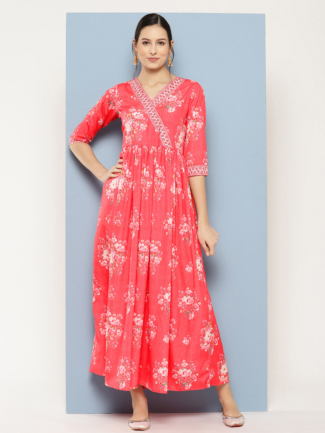 Ahalyaa Floral Printed Pleated Maxi Empire Ethnic Dress