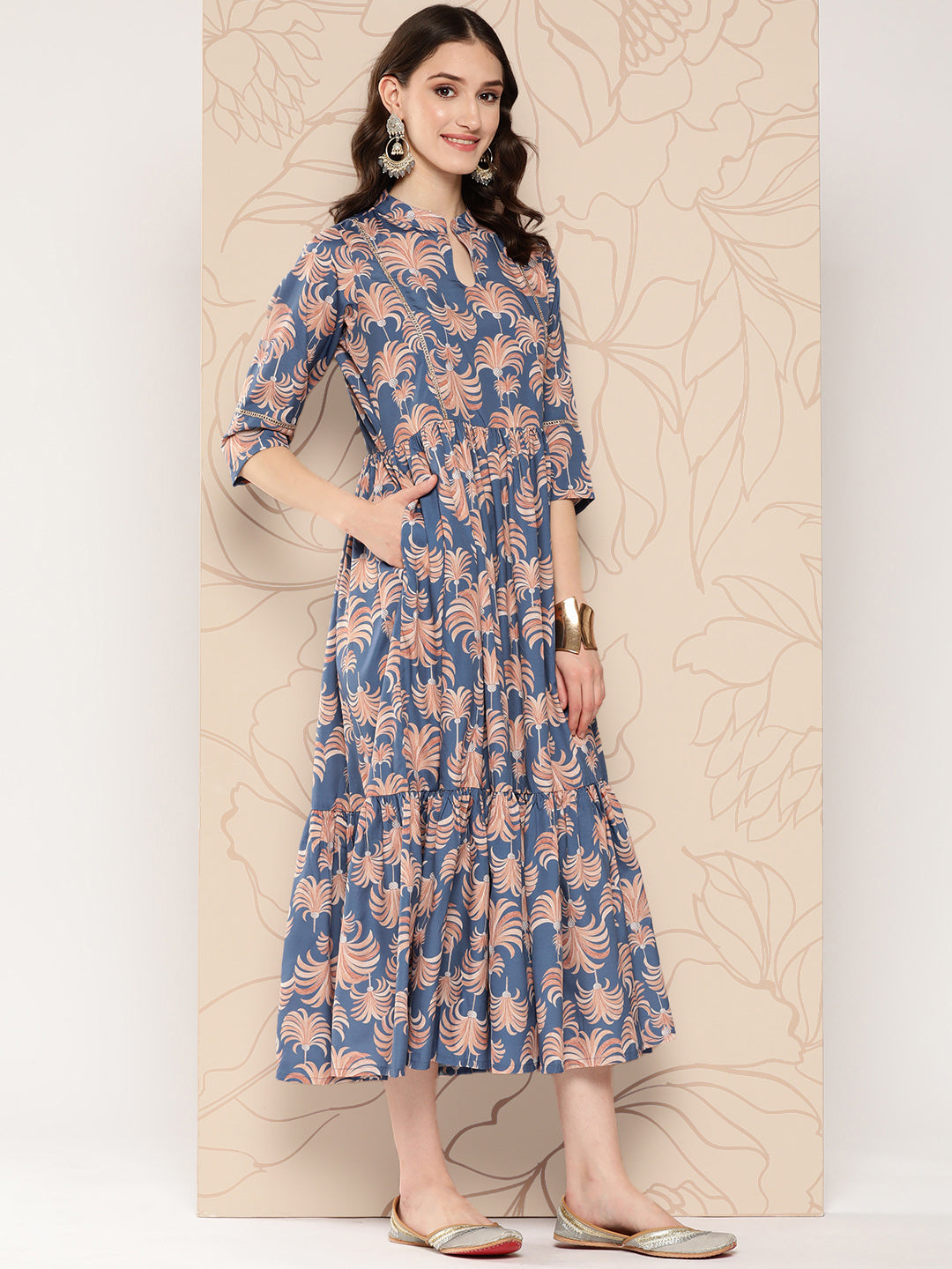 Ahalyaa Floral Printed Gathered Crepe Empire Ethnic Dress