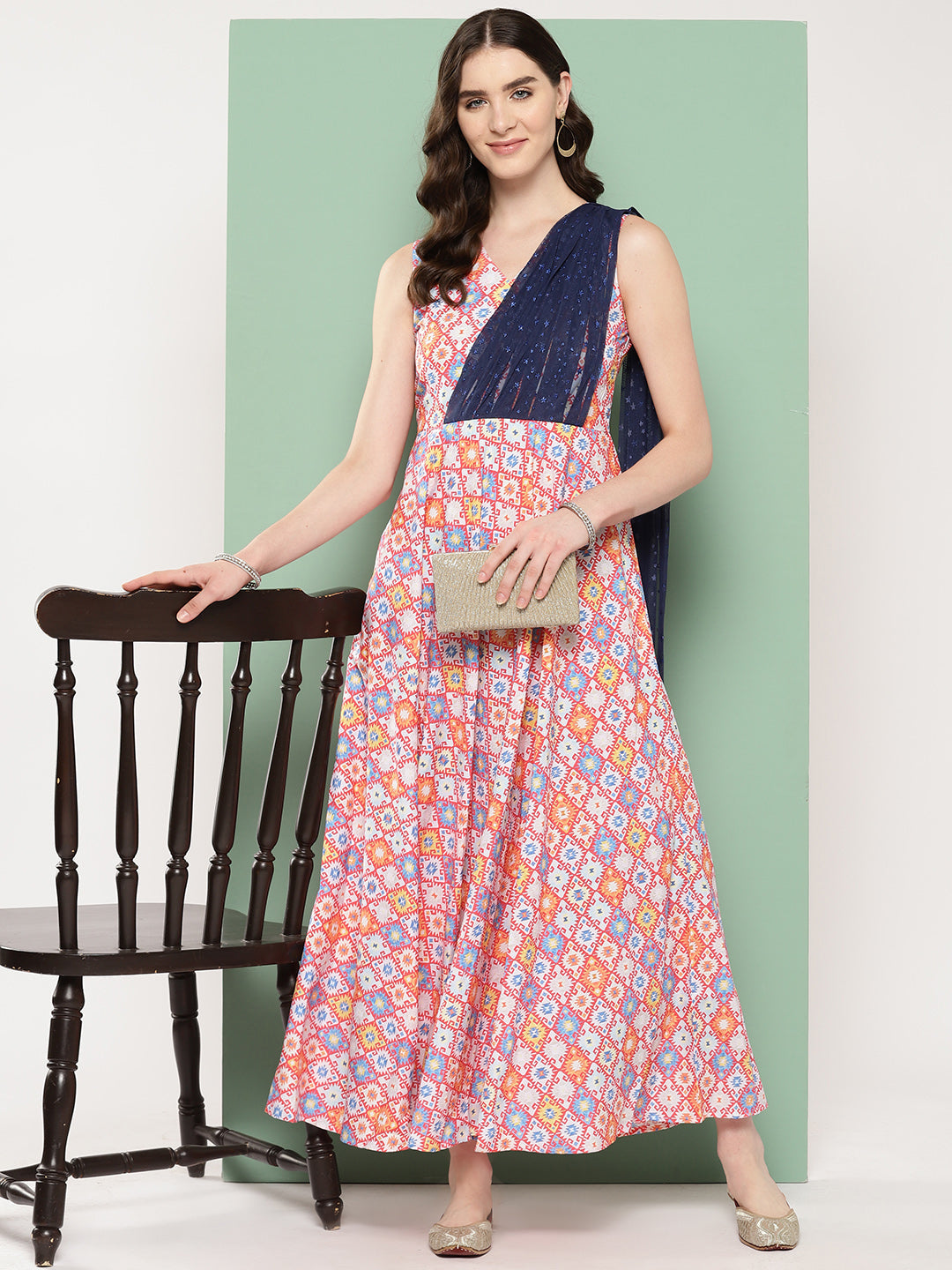 Ahalyaa Abstract Printed Empire Ethnic Dress