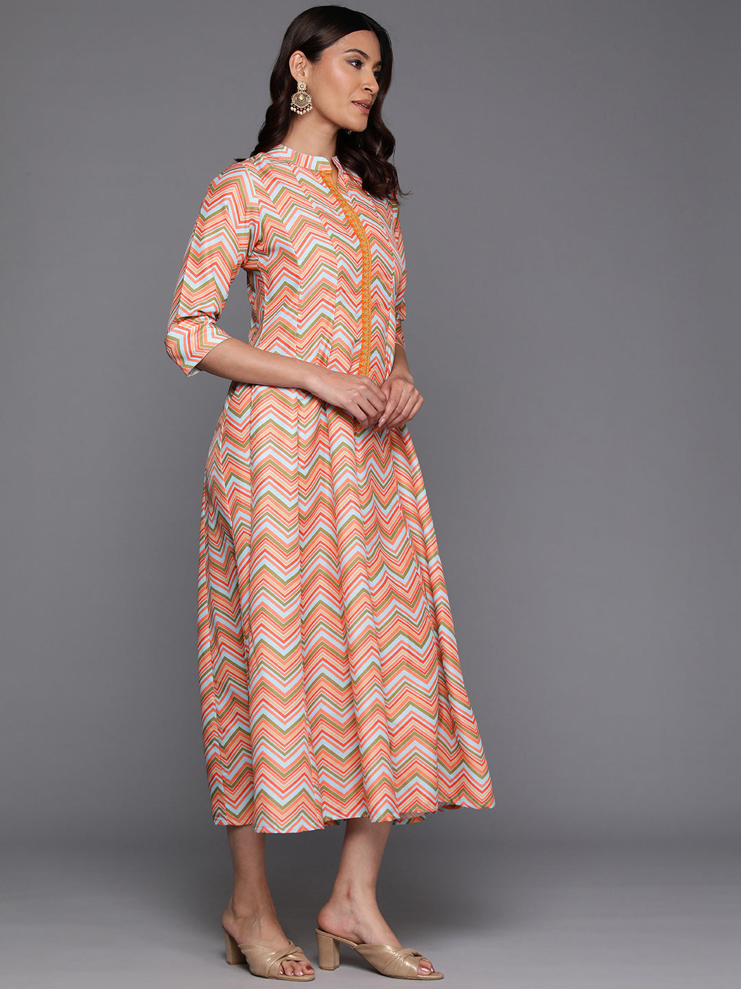 Women Chevron Printed A-line Midi Dress