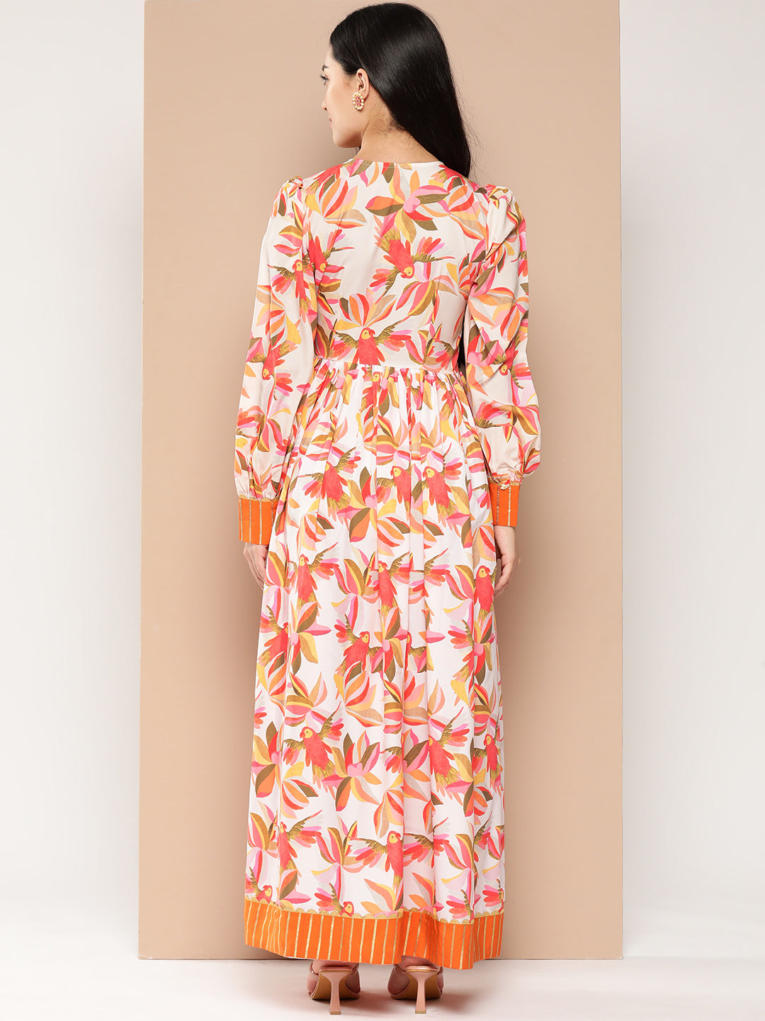 Ahalyaa Floral Printed Tie-Ups Crepe Empire Ethnic Dress