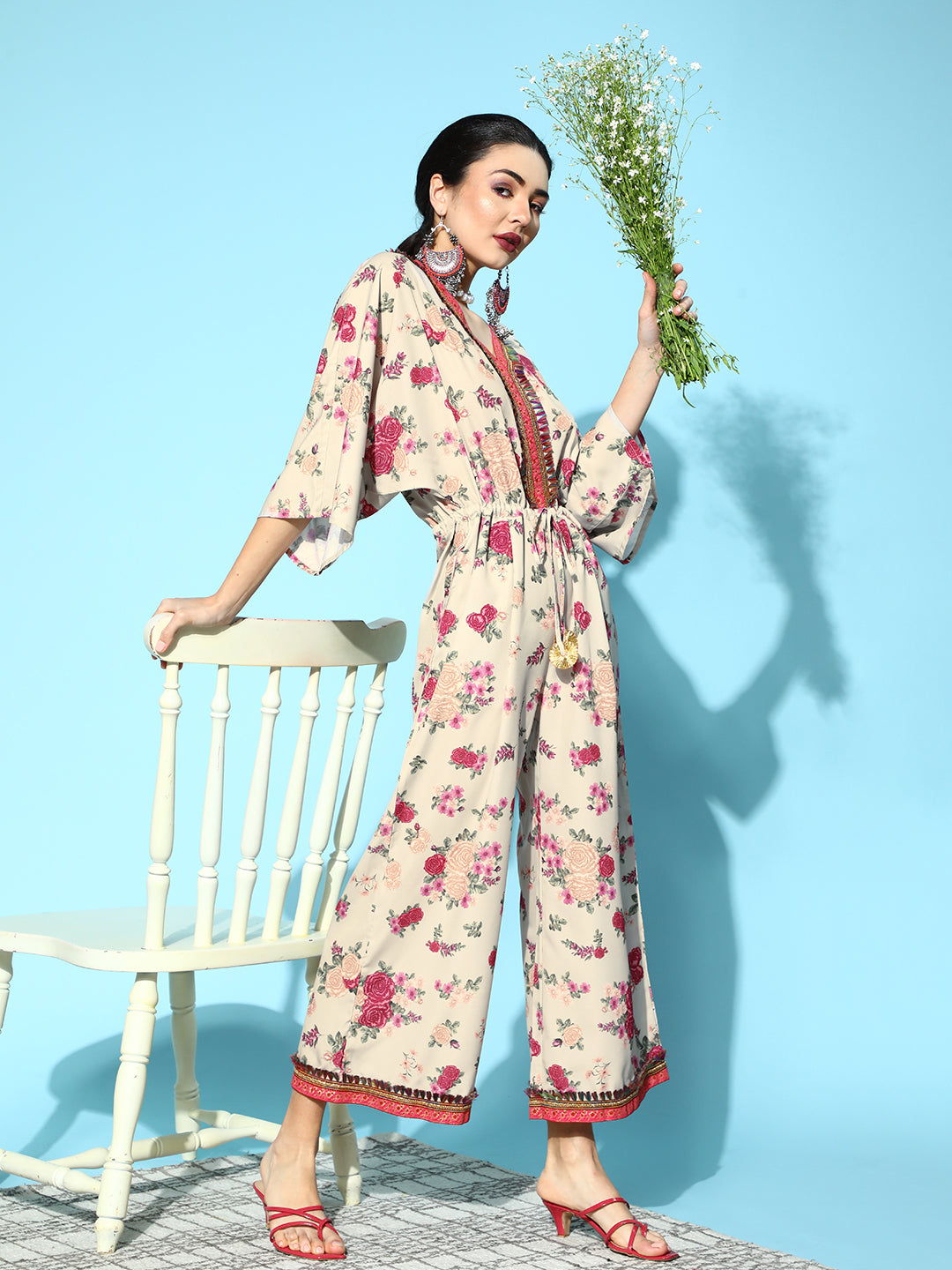 Beige Digital Floral Print Jumpsuit