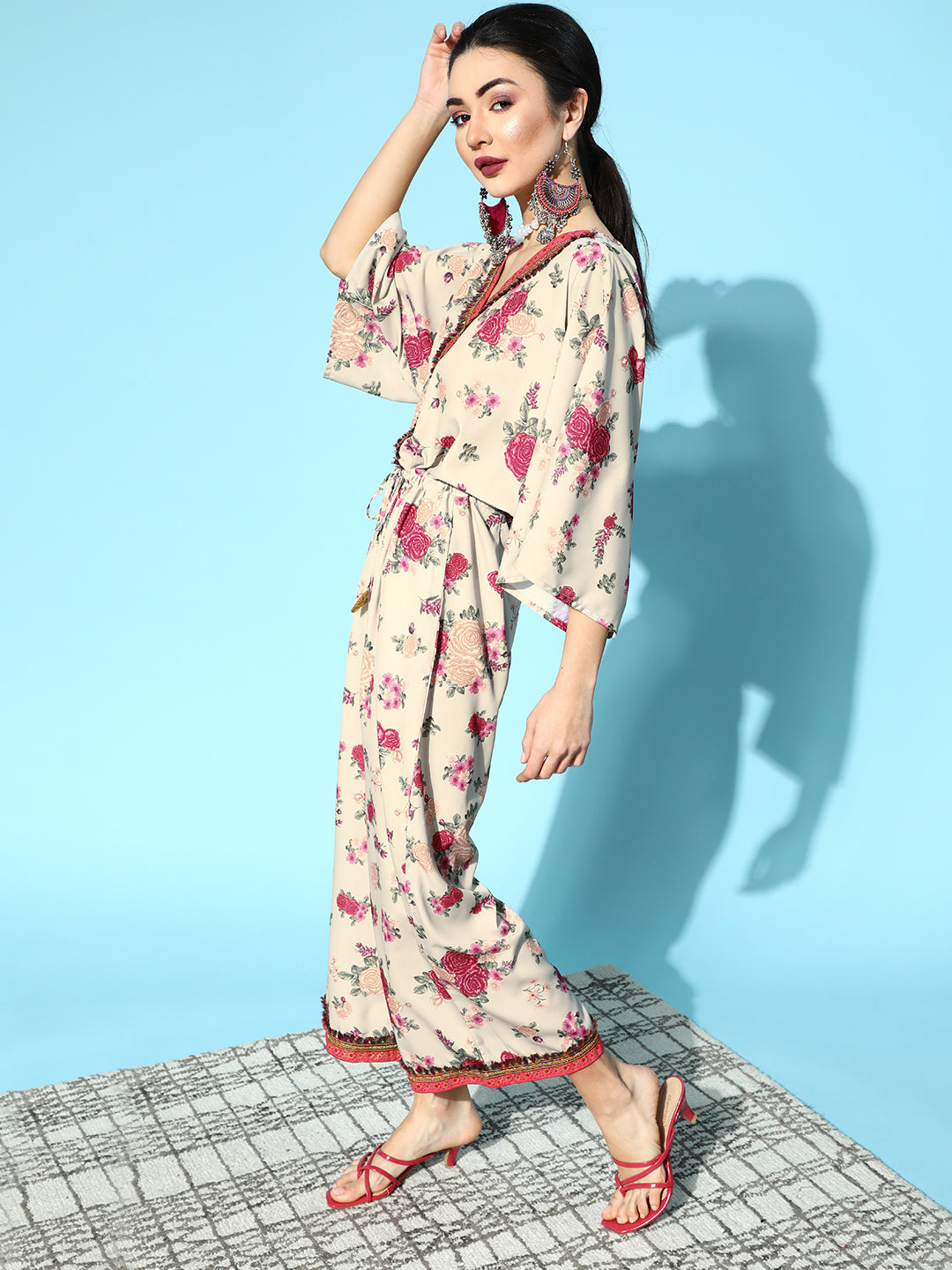 Beige Digital Floral Print Jumpsuit