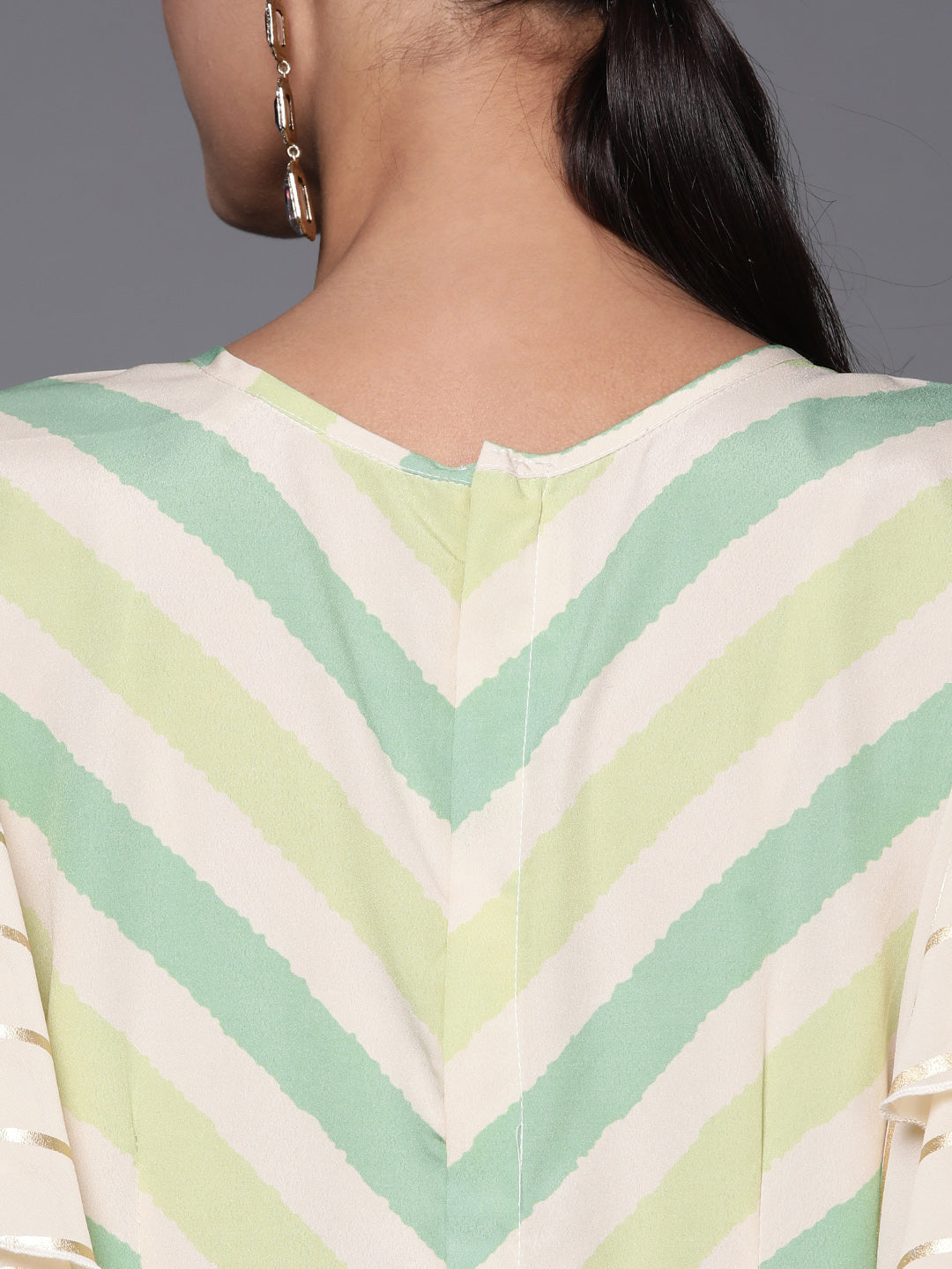 Off White & Green Chevron Print Jumpsuit