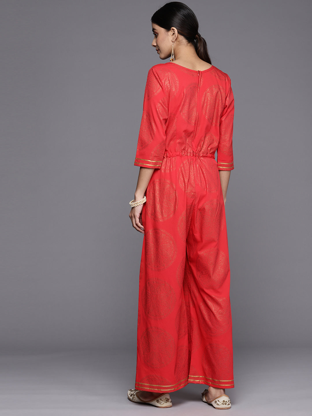 Ahalyaa Printed Crepe Basic Jumpsuit With Waist Tie-Ups