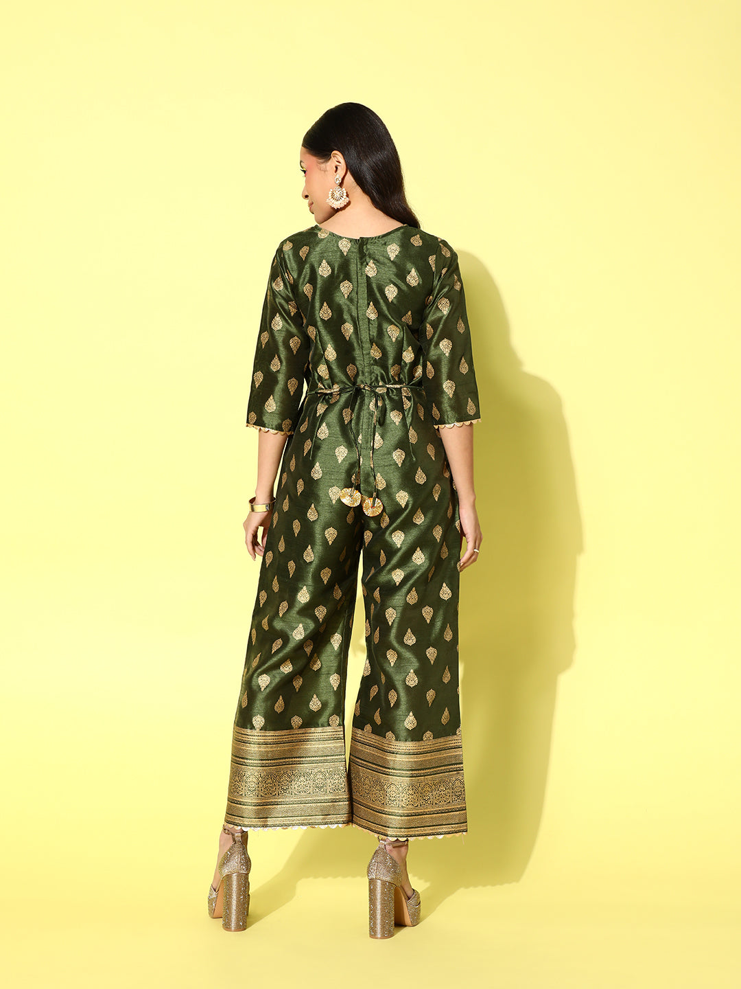 Olive Green & Gold Printed Jumpsuit