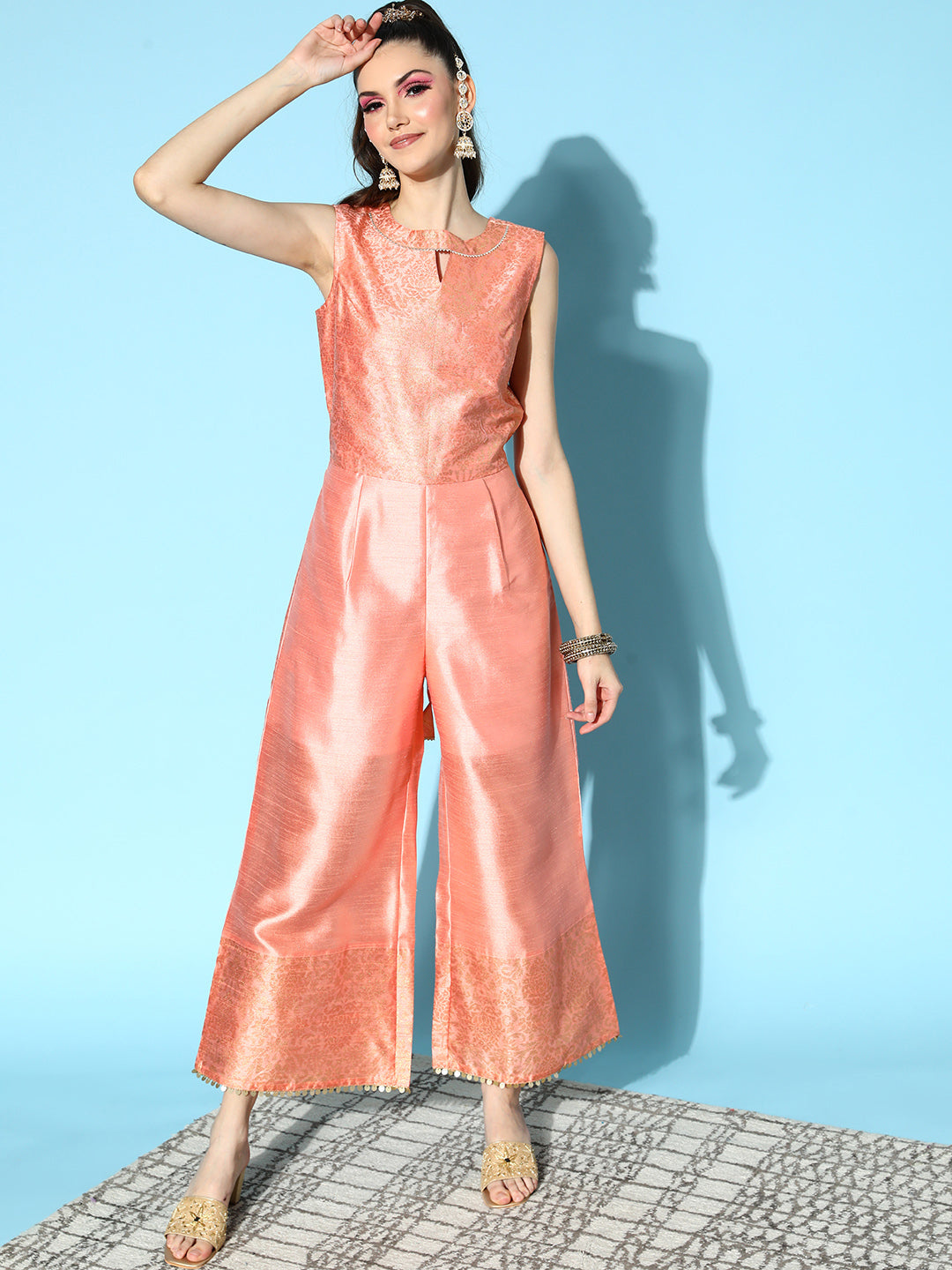 Peach Self-Design Jumpsuit