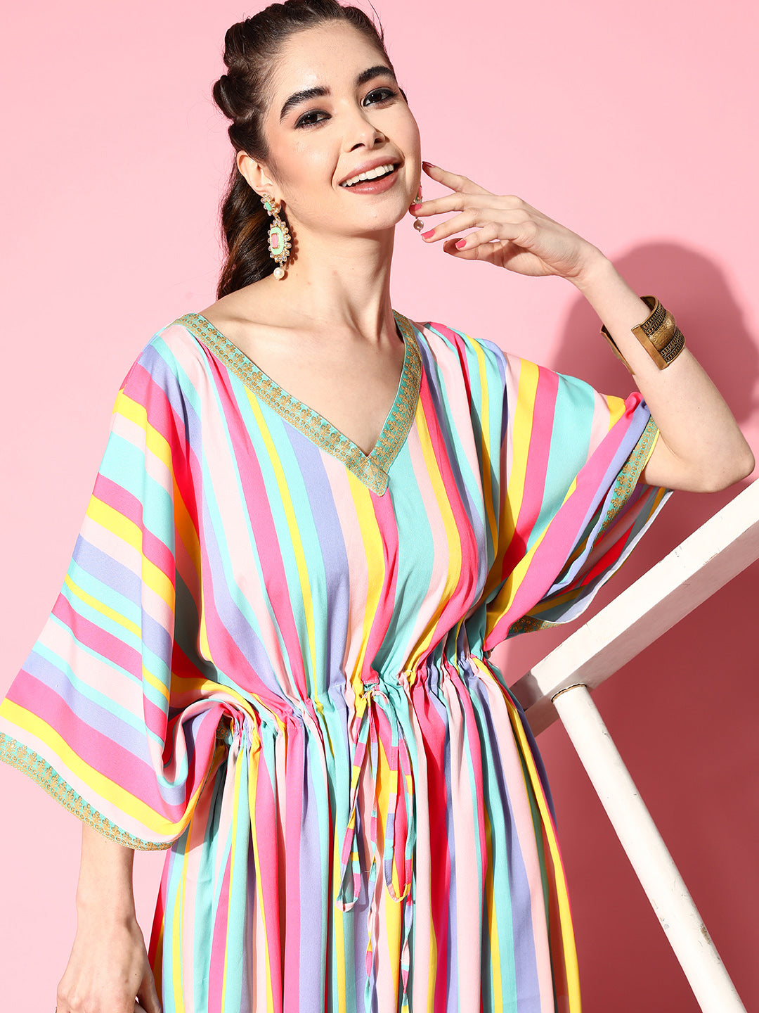 Multi Colour Candy Stripes Kaftan Kurta