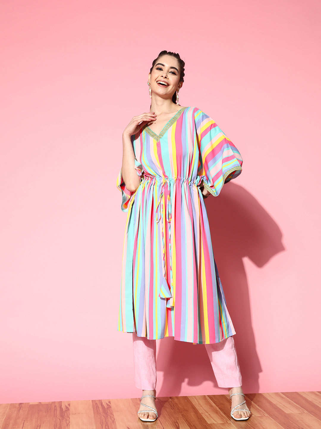 Multi Colour Candy Stripes Kaftan Kurta