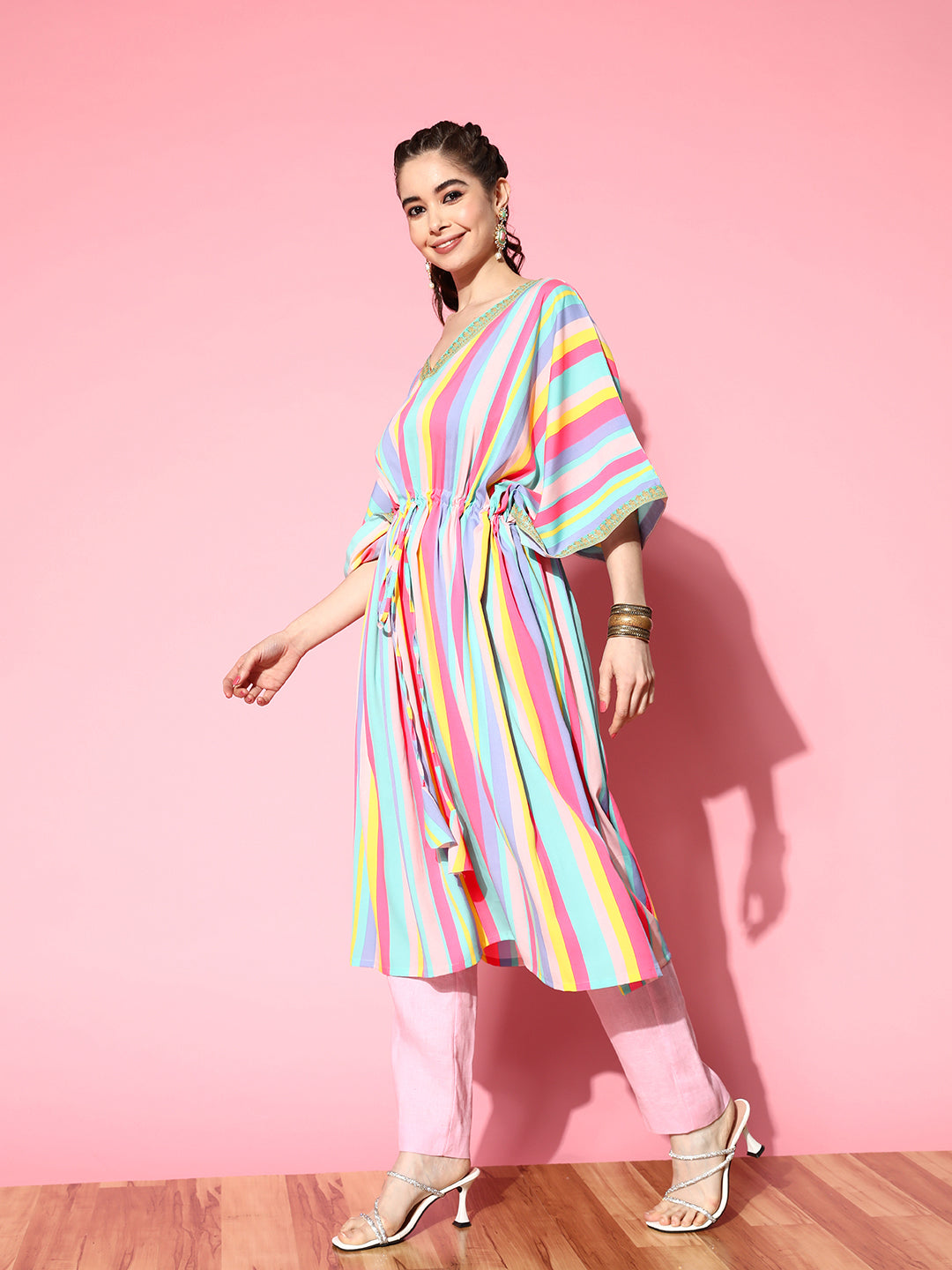 Multi Colour Candy Stripes Kaftan Kurta