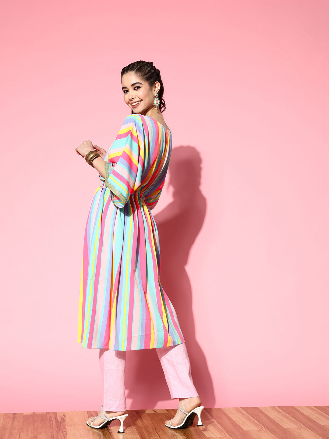 Multi Colour Candy Stripes Kaftan Kurta