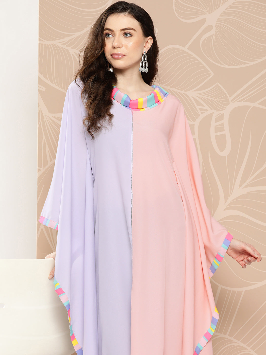 Lavender & Peach Colourblocked Kaftan Kurta