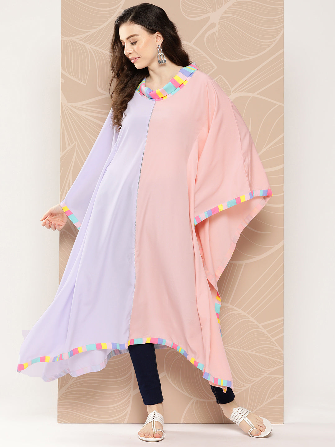 Lavender & Peach Colourblocked Kaftan Kurta