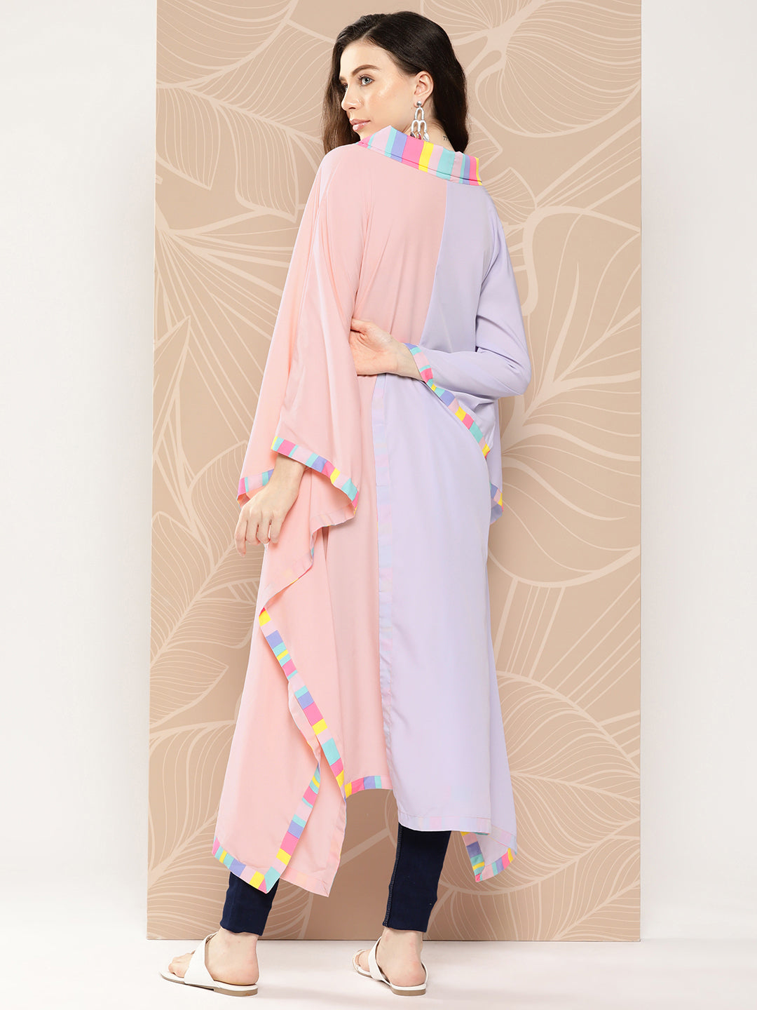 Lavender & Peach Colourblocked Kaftan Kurta