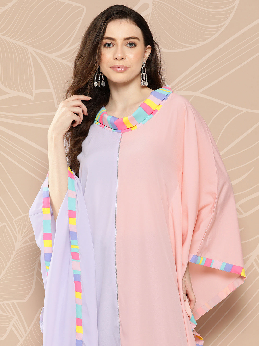 Lavender & Peach Colourblocked Kaftan Kurta