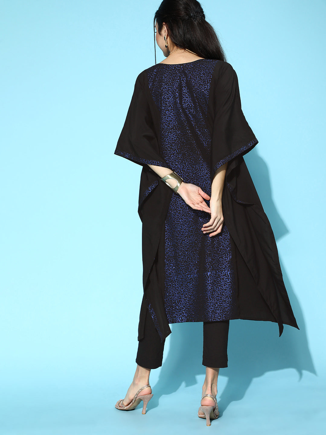 Black Crepe Glitter Printed Kaftan Kurta