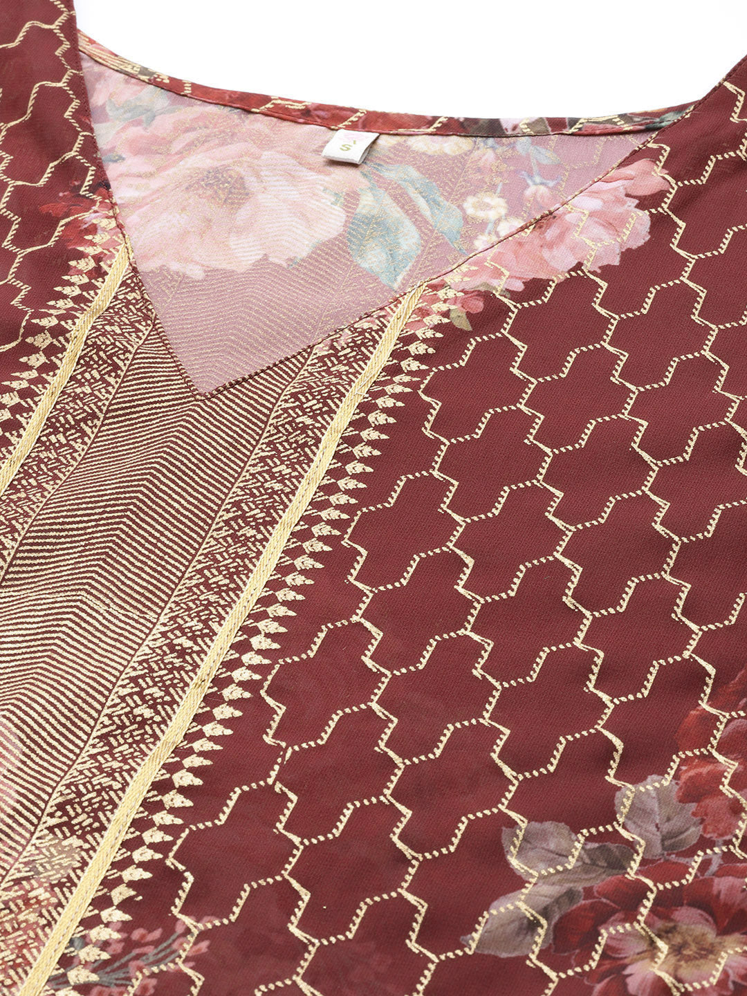 Maroon Floral Printed Kaftan Kurta