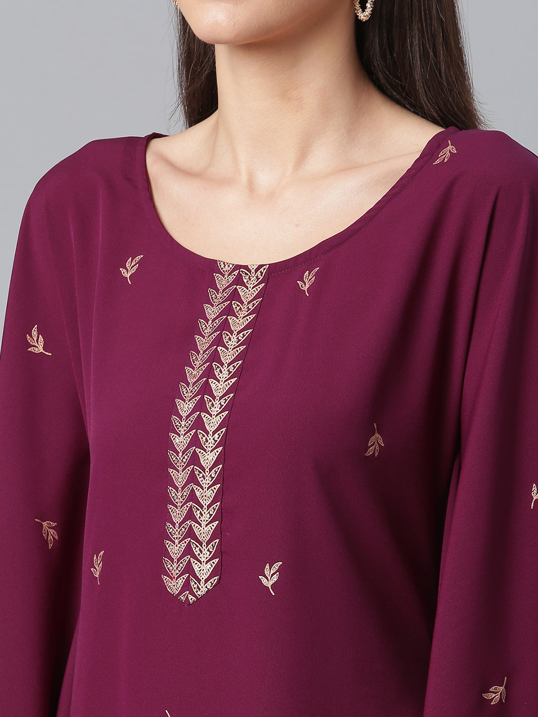 Wine and Gold Glitter Print Kaftan with Palazzo